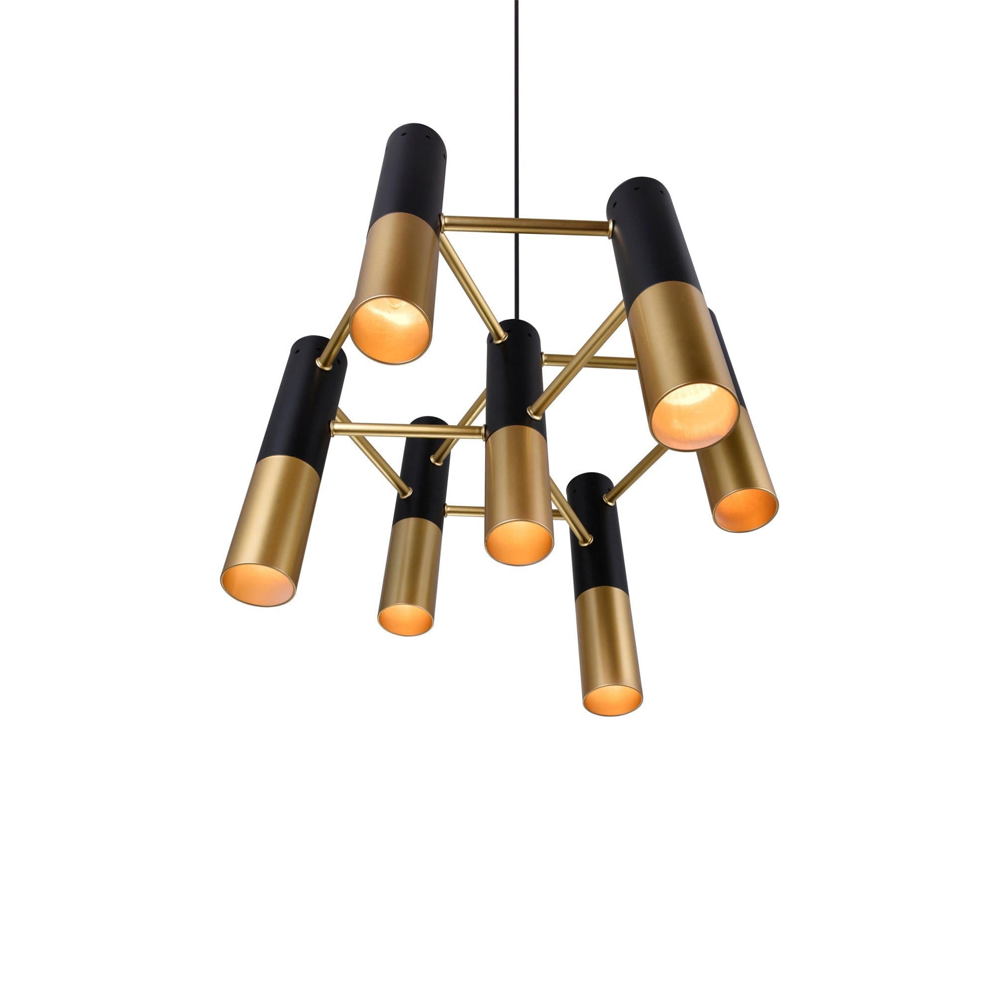 Anem 7 Light Matte Black & Satin Gold Down Chandelier - CWI Lighting