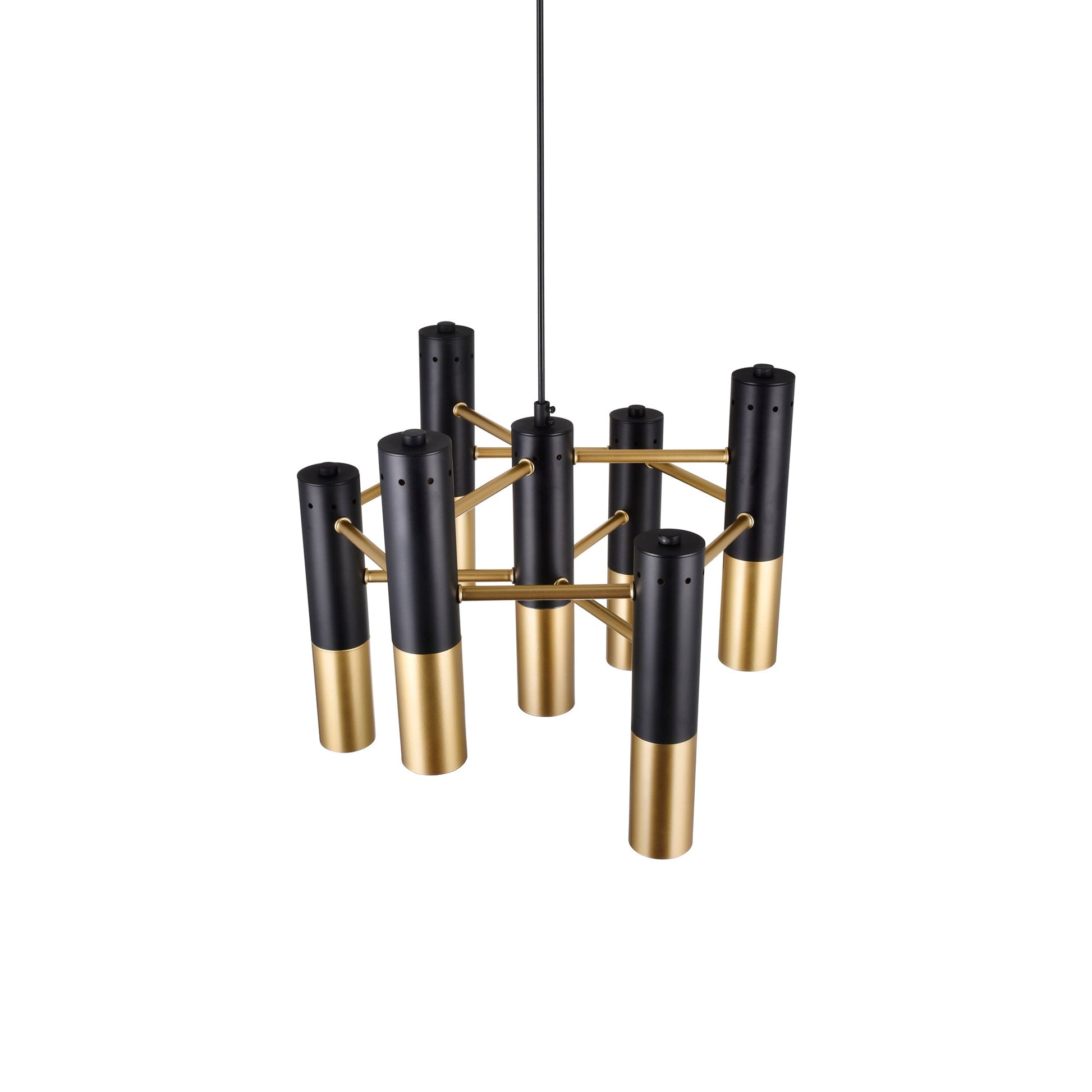 Anem 7 Light Matte Black & Satin Gold Down Chandelier - CWI Lighting
