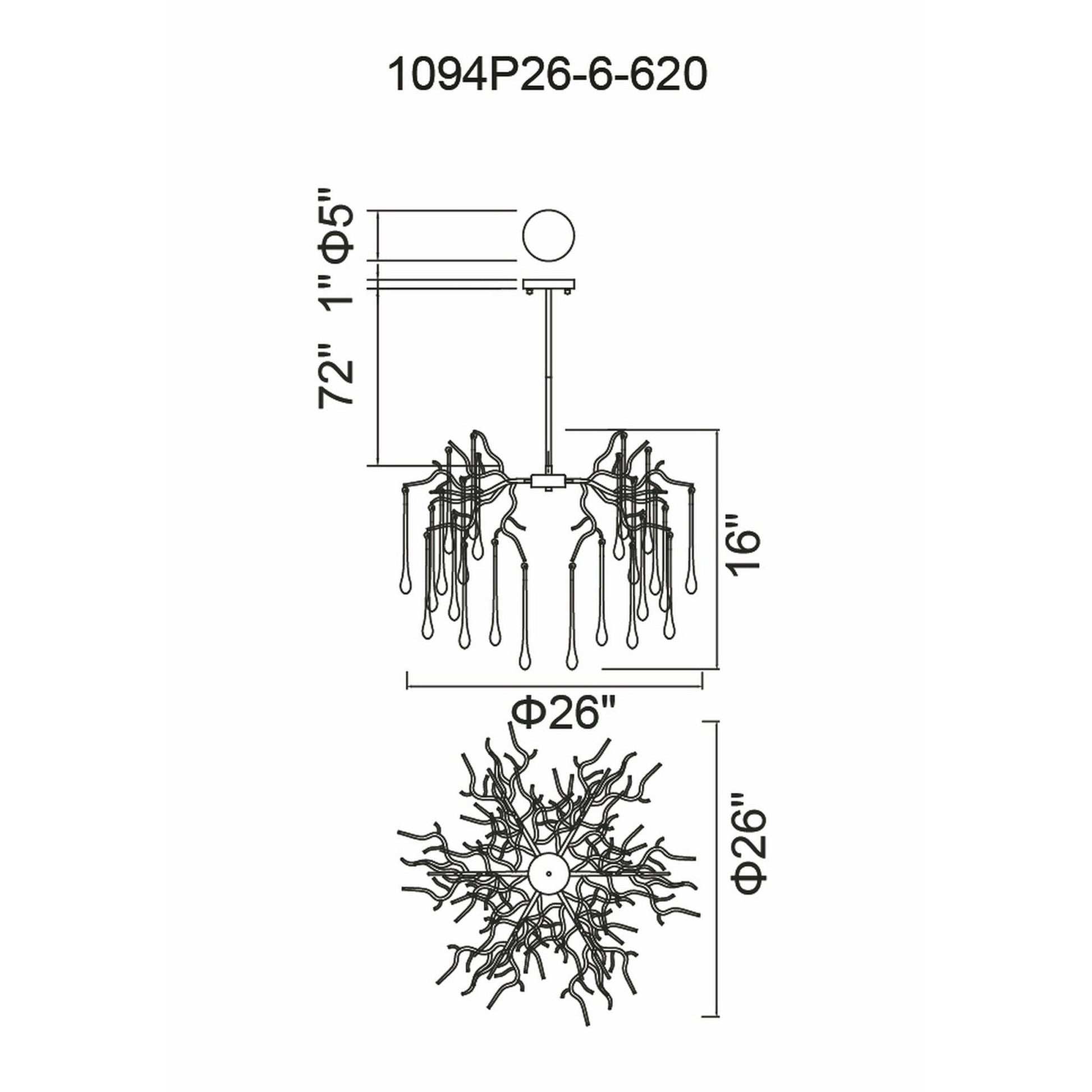 Anita 6 Light Black Chandelier - CWI Lighting