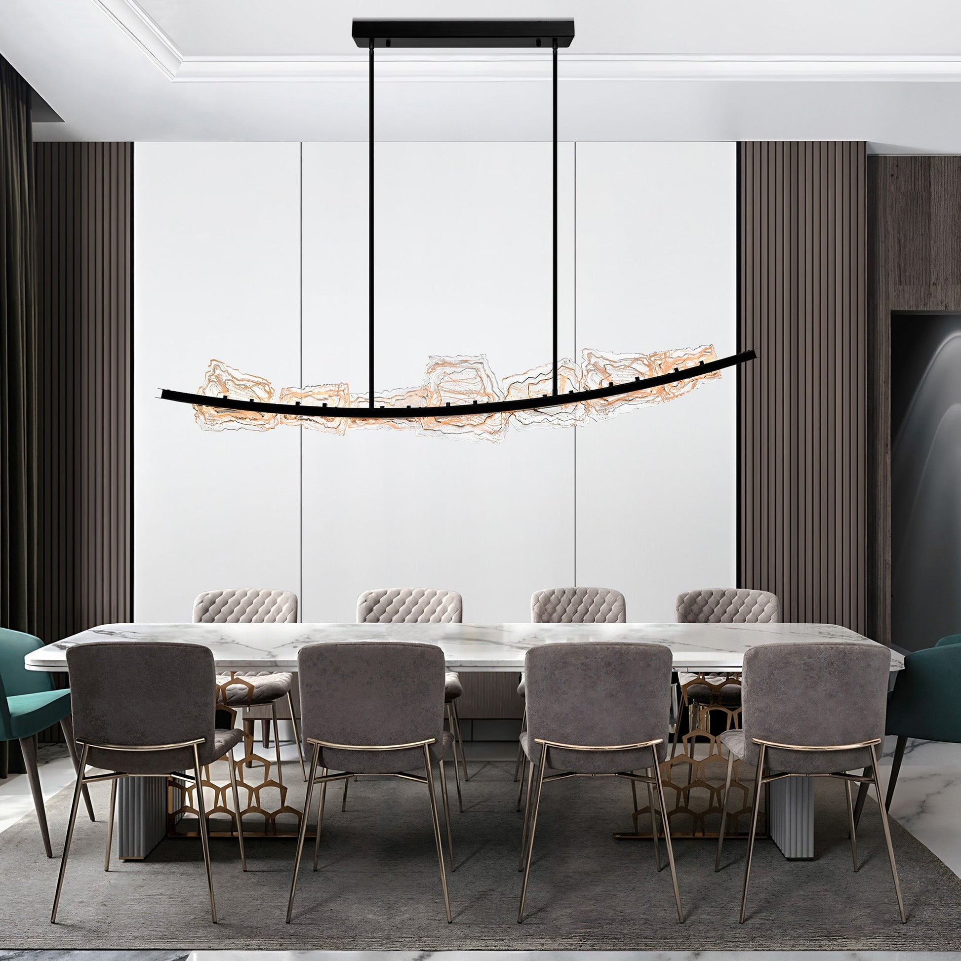 Arcus Integrated LED 70in Black Chandelier with Handcrafted Glass - CWI Lighting