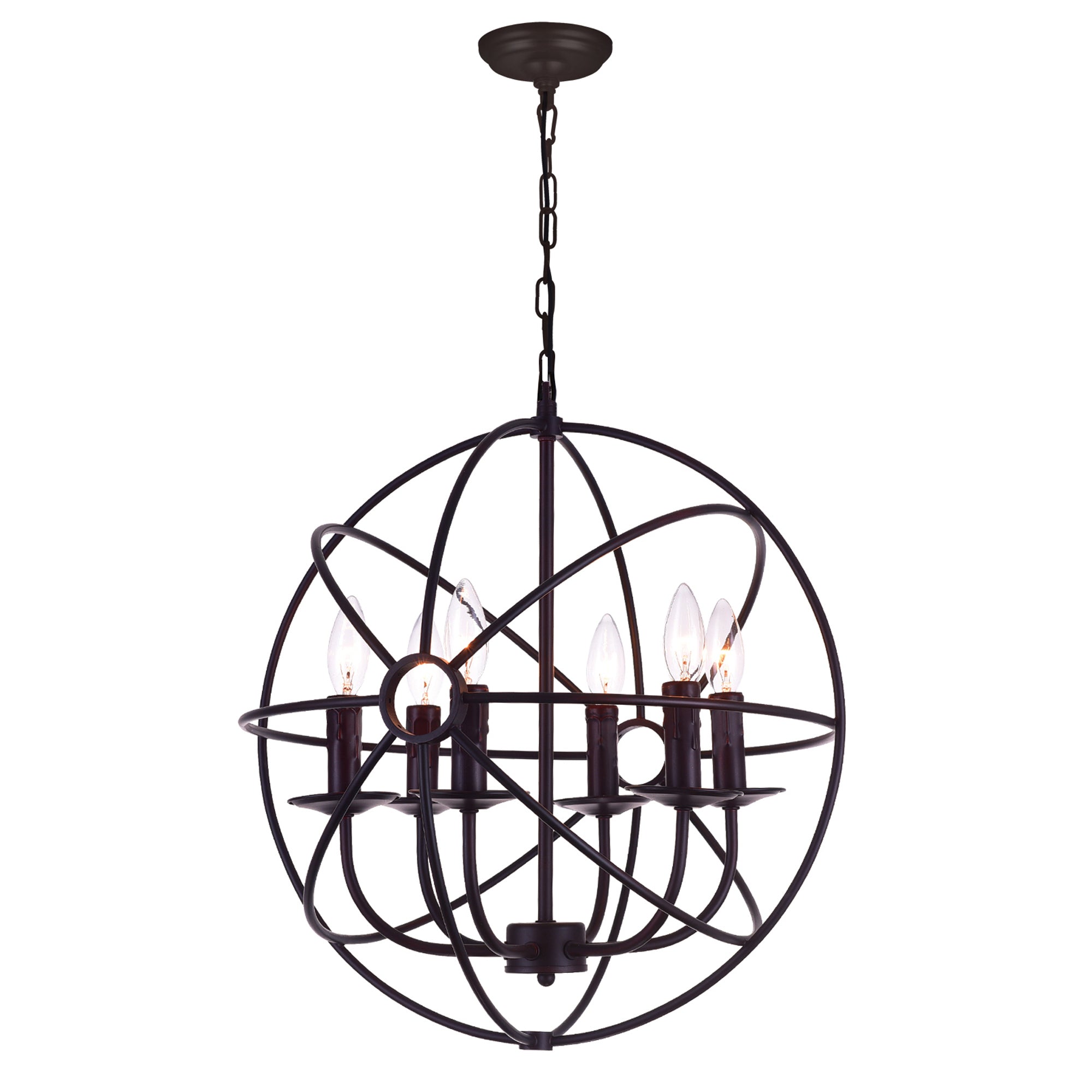 Arza 6 Light Up Chandelier With Brown Finish - CWI Lighting