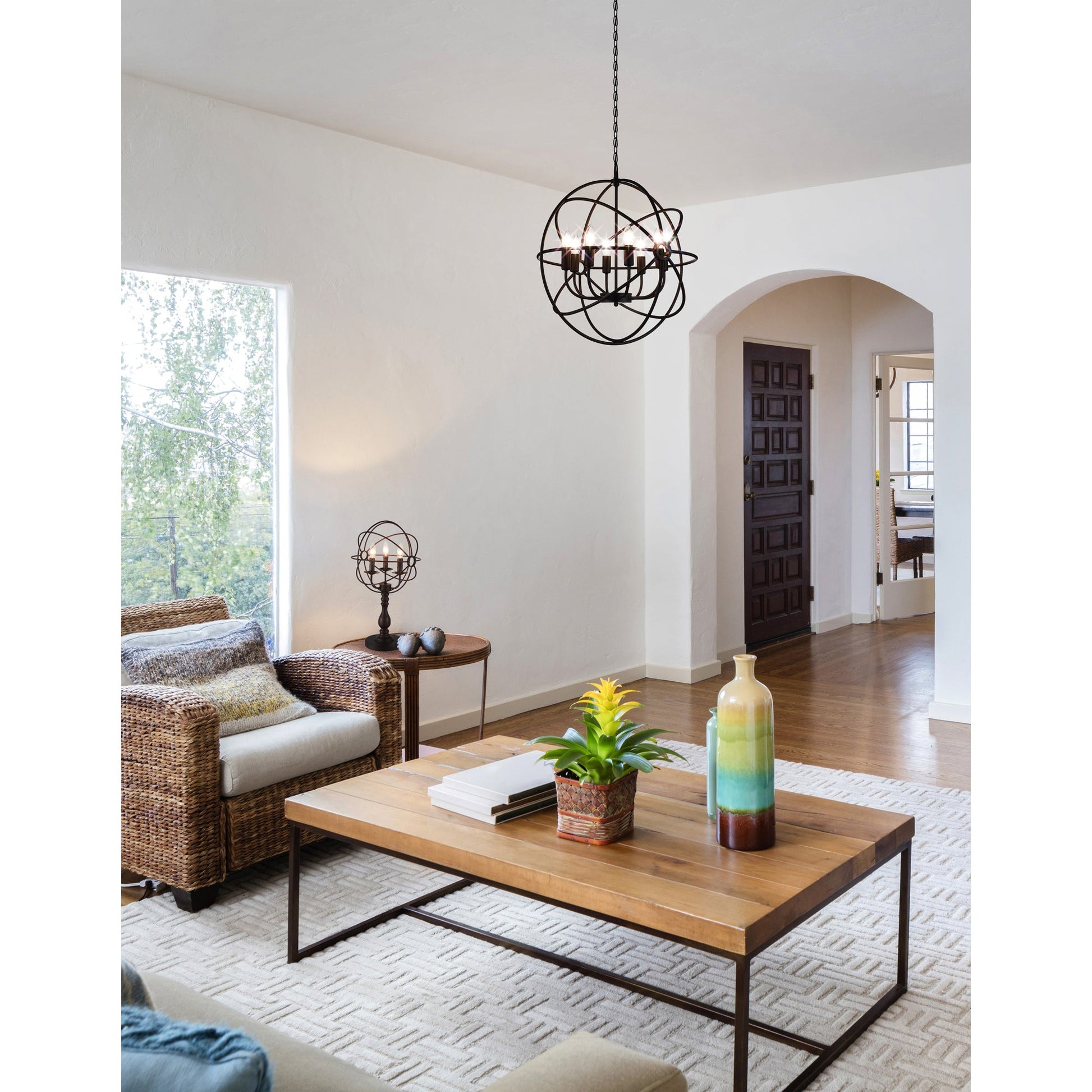 Arza 8 Light Up Chandelier With Brown Finish - CWI Lighting