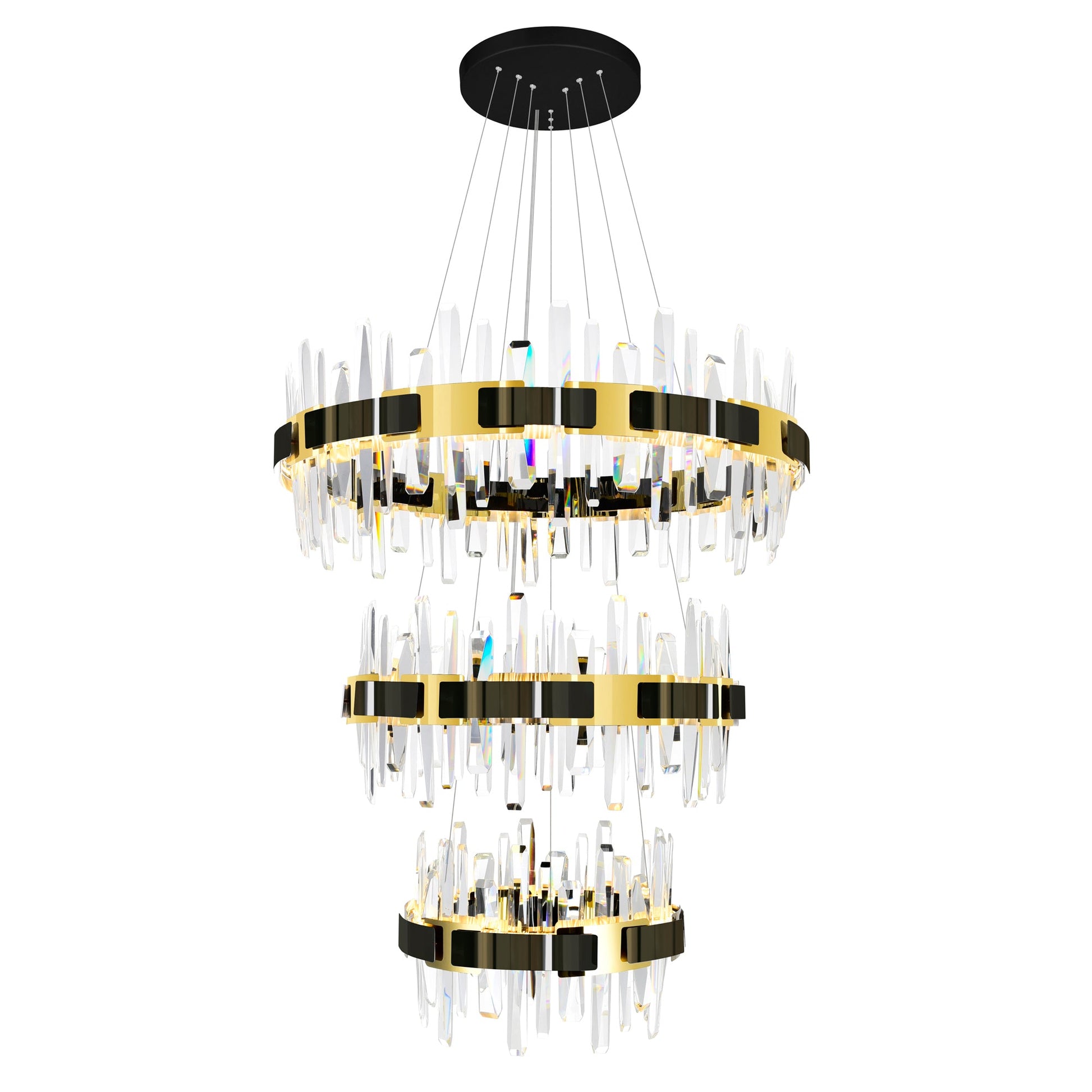 Aya 3 - Tier Integrated LED 32in Pearl Black Chandelier - CWI Lighting