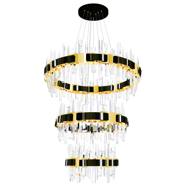Aya 3 - Tier Integrated LED 32in Pearl Black Chandelier - CWI Lighting