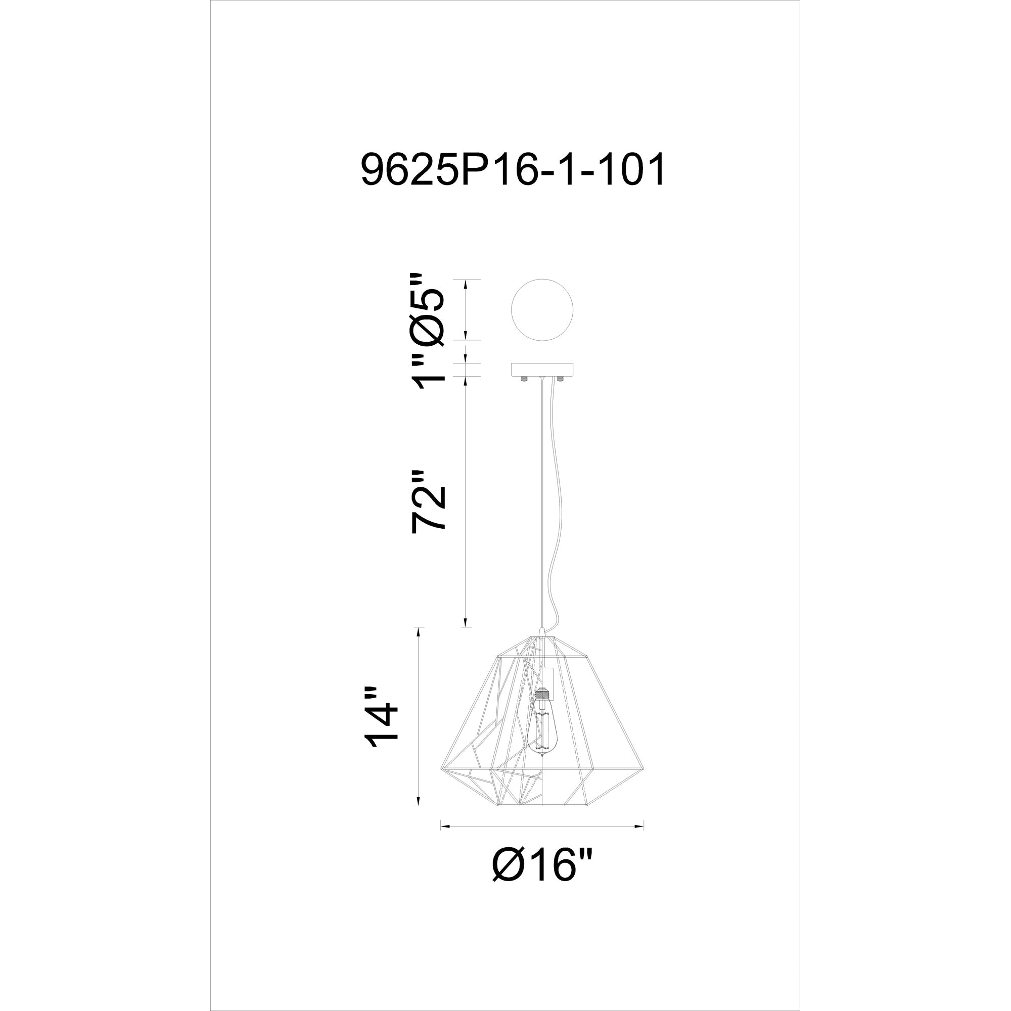 Bagheera 1 Light Black Down Pendant - CWI Lighting