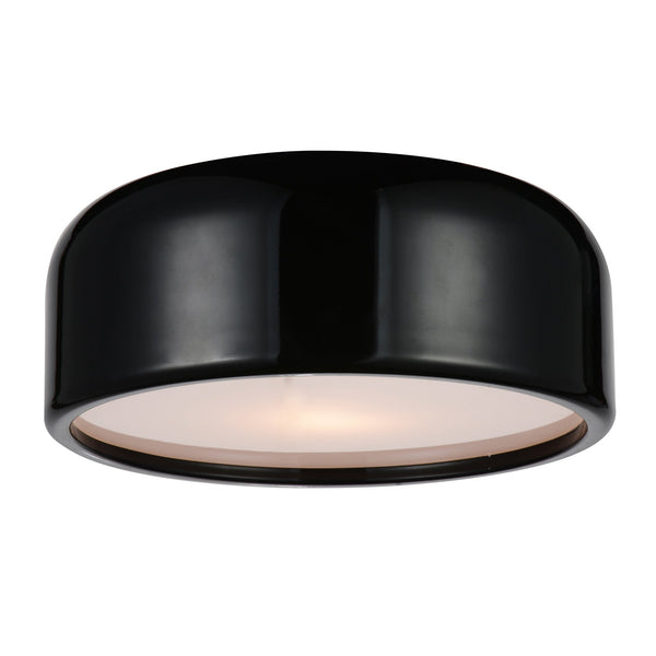 Campton 2 Light 14in Black Drum Shade Flush Mount - CWI Lighting