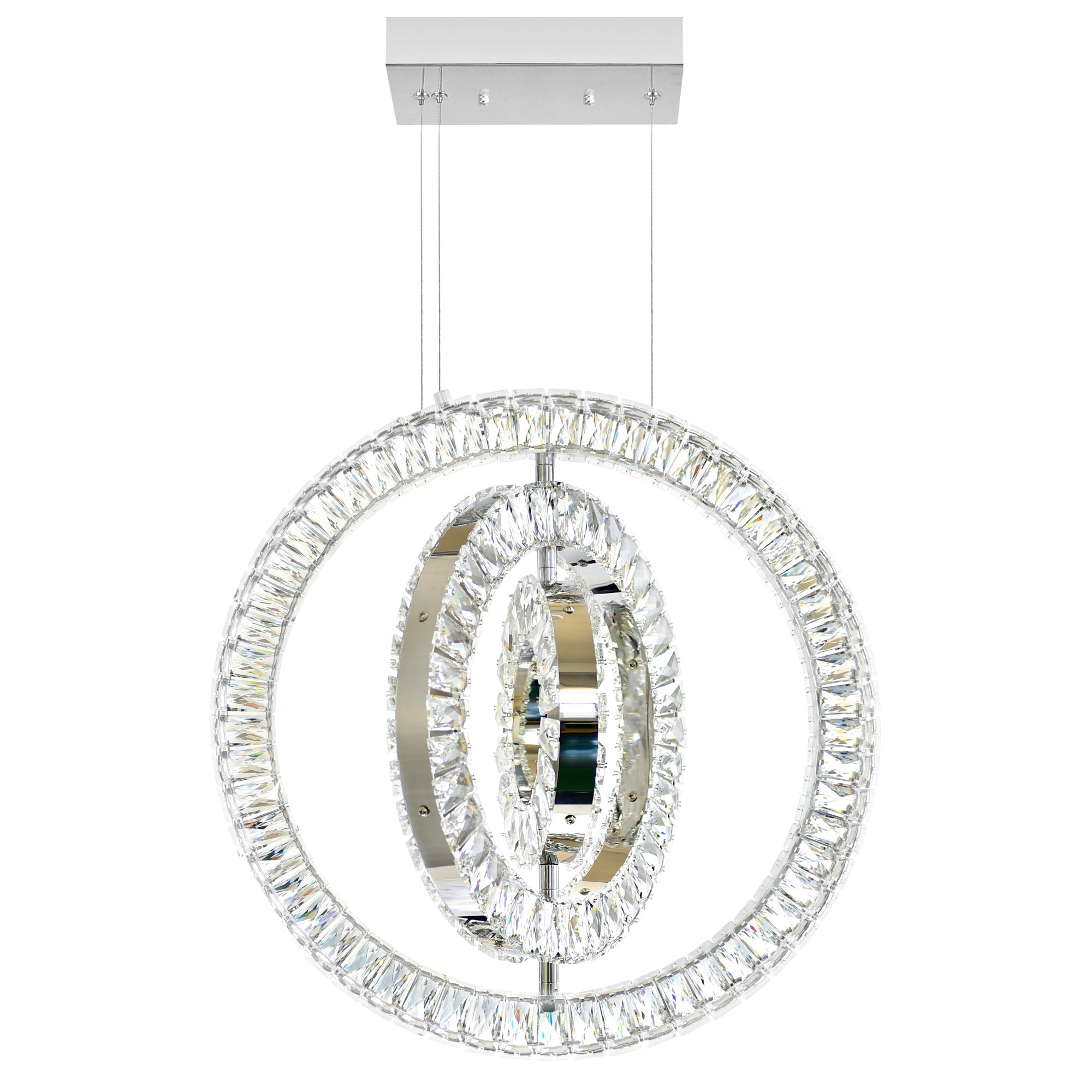 Celina Integrated LED 20in 3 Ring Chrome Chandelier - CWI Lighting
