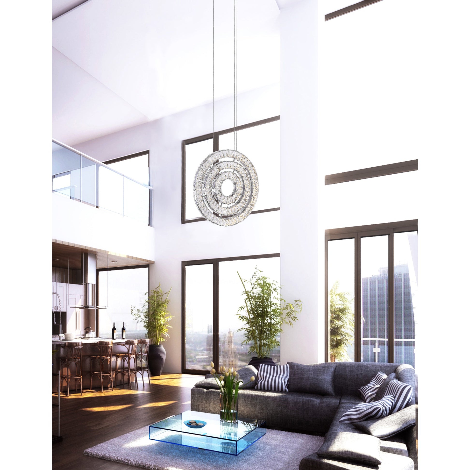 Celina Integrated LED 20in 3 Ring Chrome Chandelier - CWI Lighting