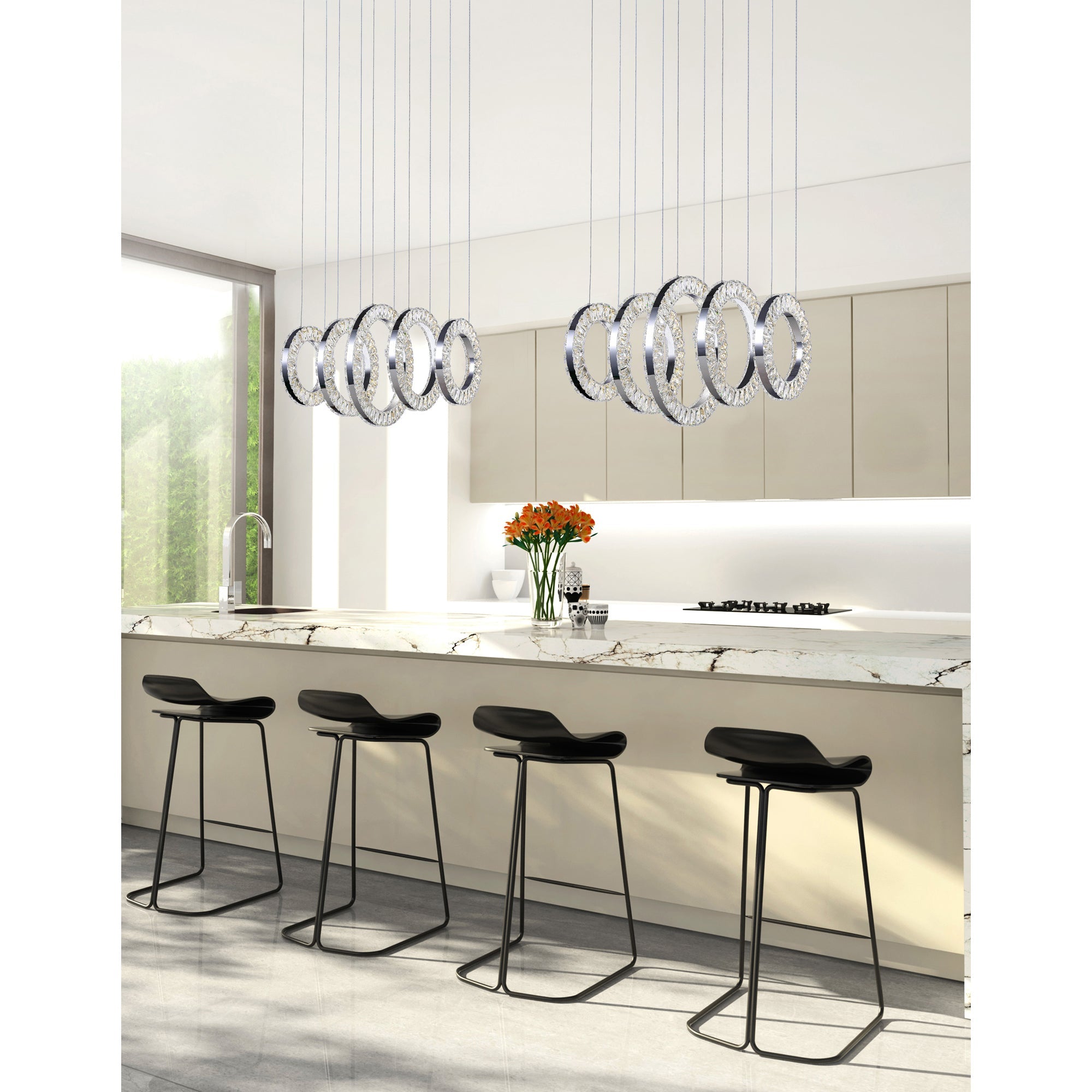 Celina Integrated LED 26in 5 Ring Chrome Chandelier - CWI Lighting