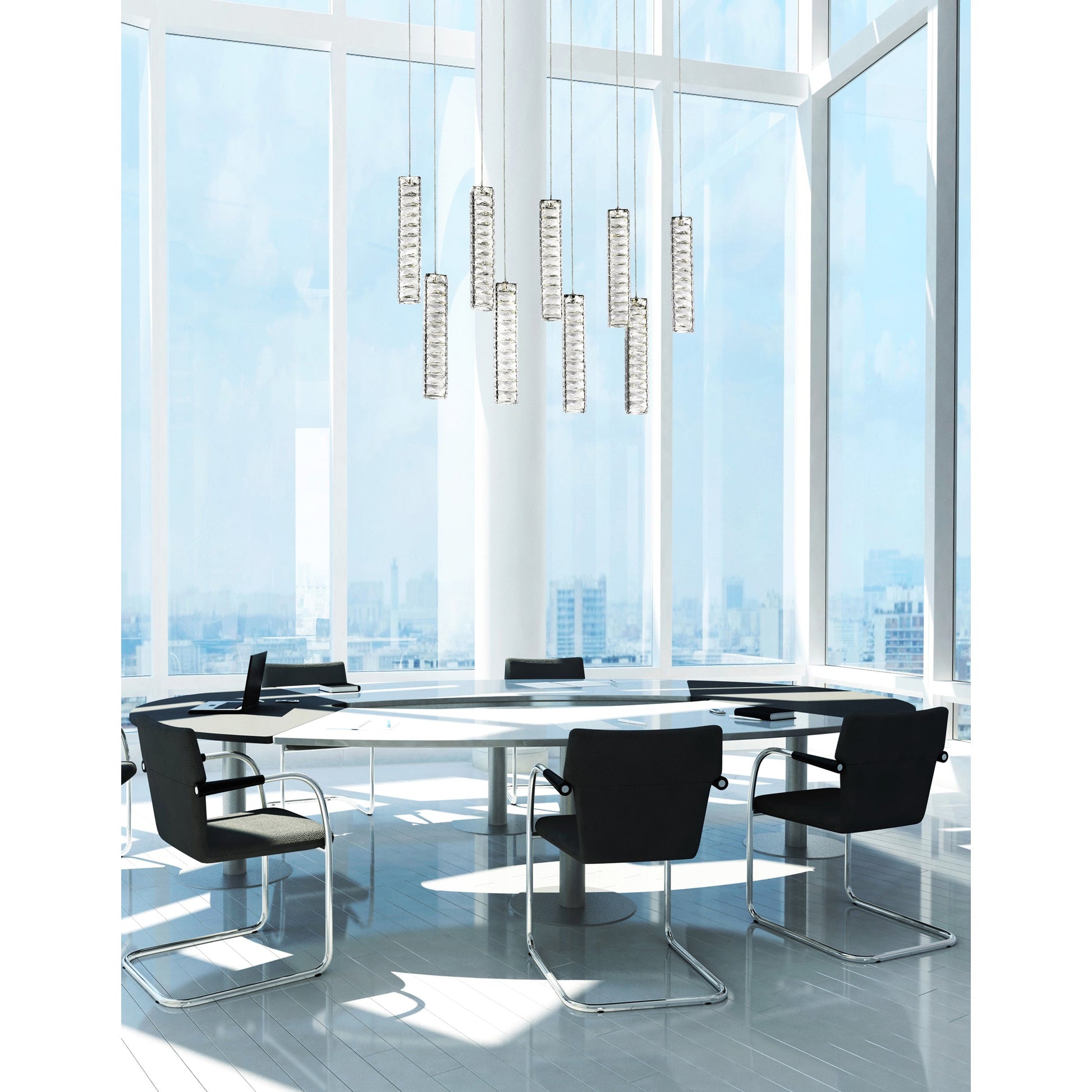Celina Integrated LED 32in 9 Pendant Chrome Chandelier - CWI Lighting