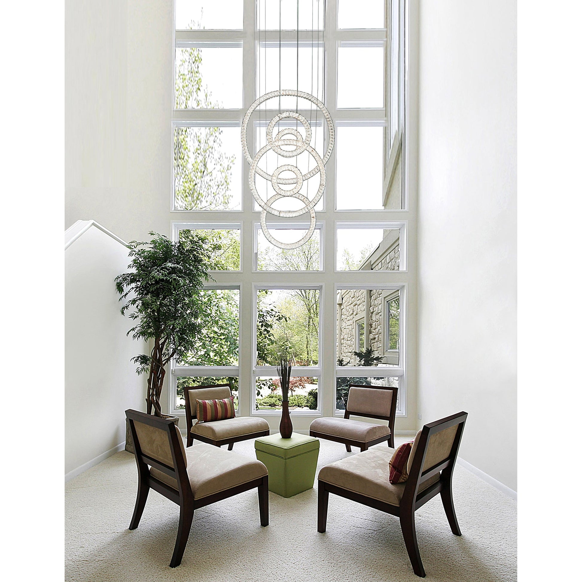 Celina Integrated LED 34in 6 Ring Chrome Chandelier - CWI Lighting