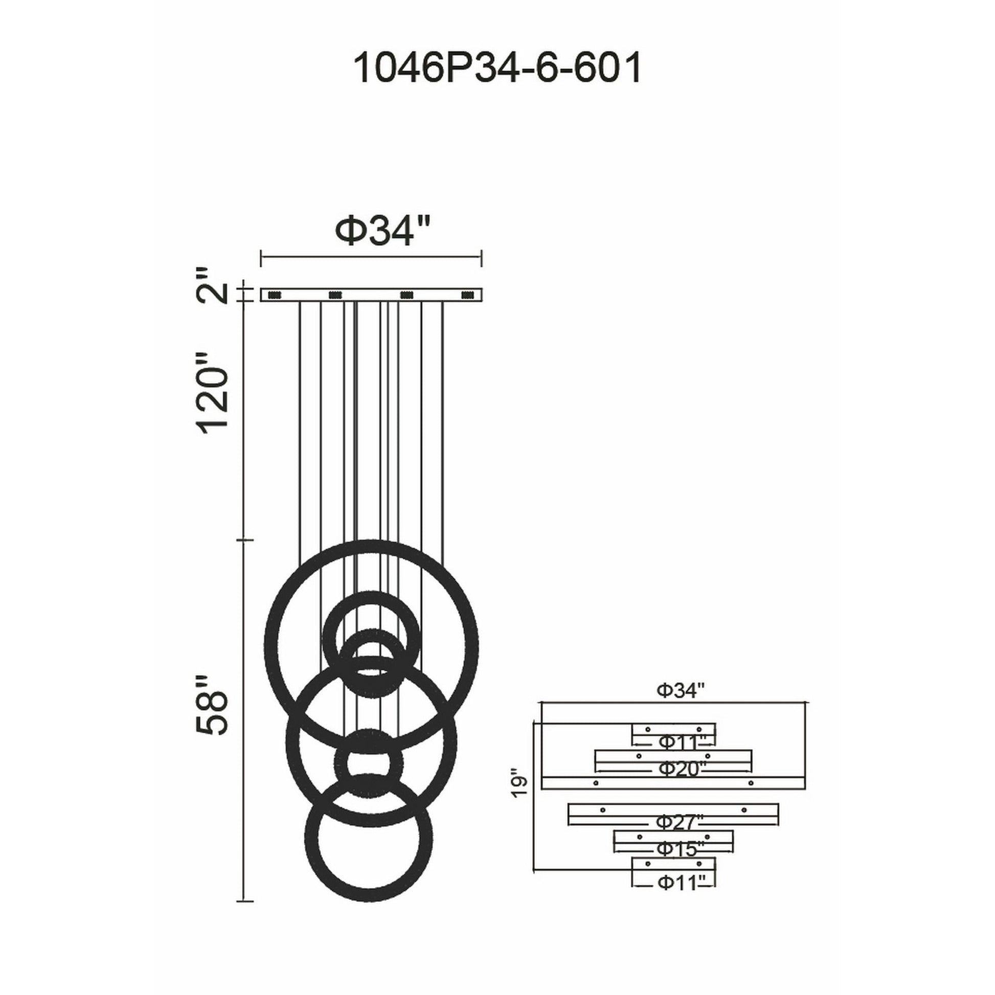 Celina Integrated LED 34in 6 Ring Chrome Chandelier - CWI Lighting