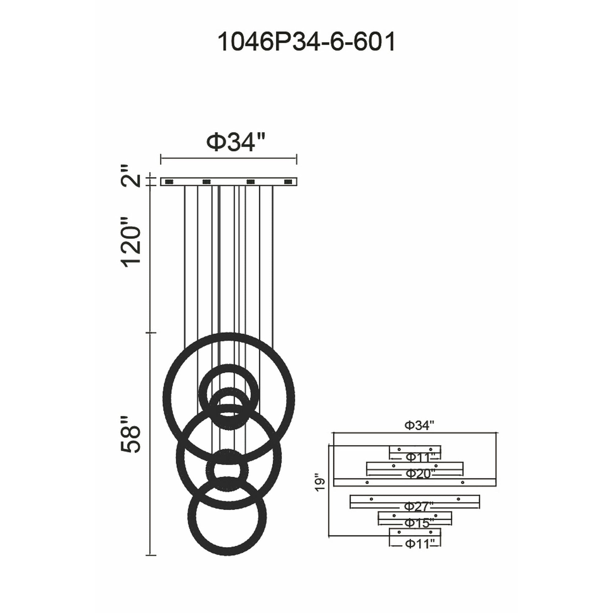 Celina Integrated LED 34in 6 Ring Chrome Chandelier - CWI Lighting