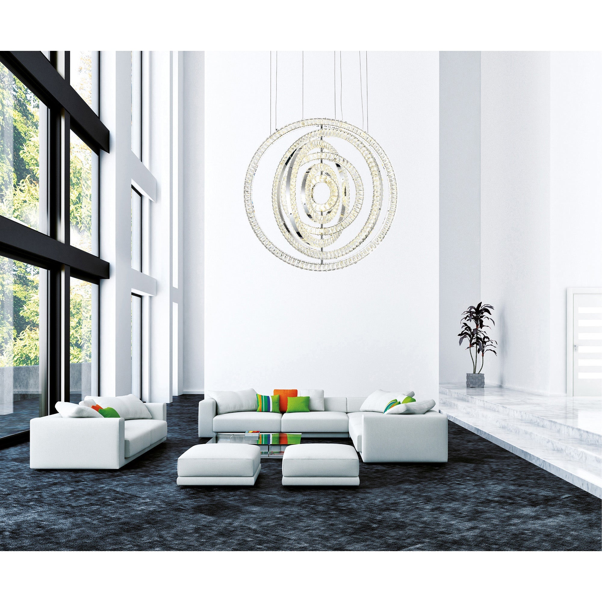 Celina Integrated LED 37in Round Chrome Chandelier - CWI Lighting