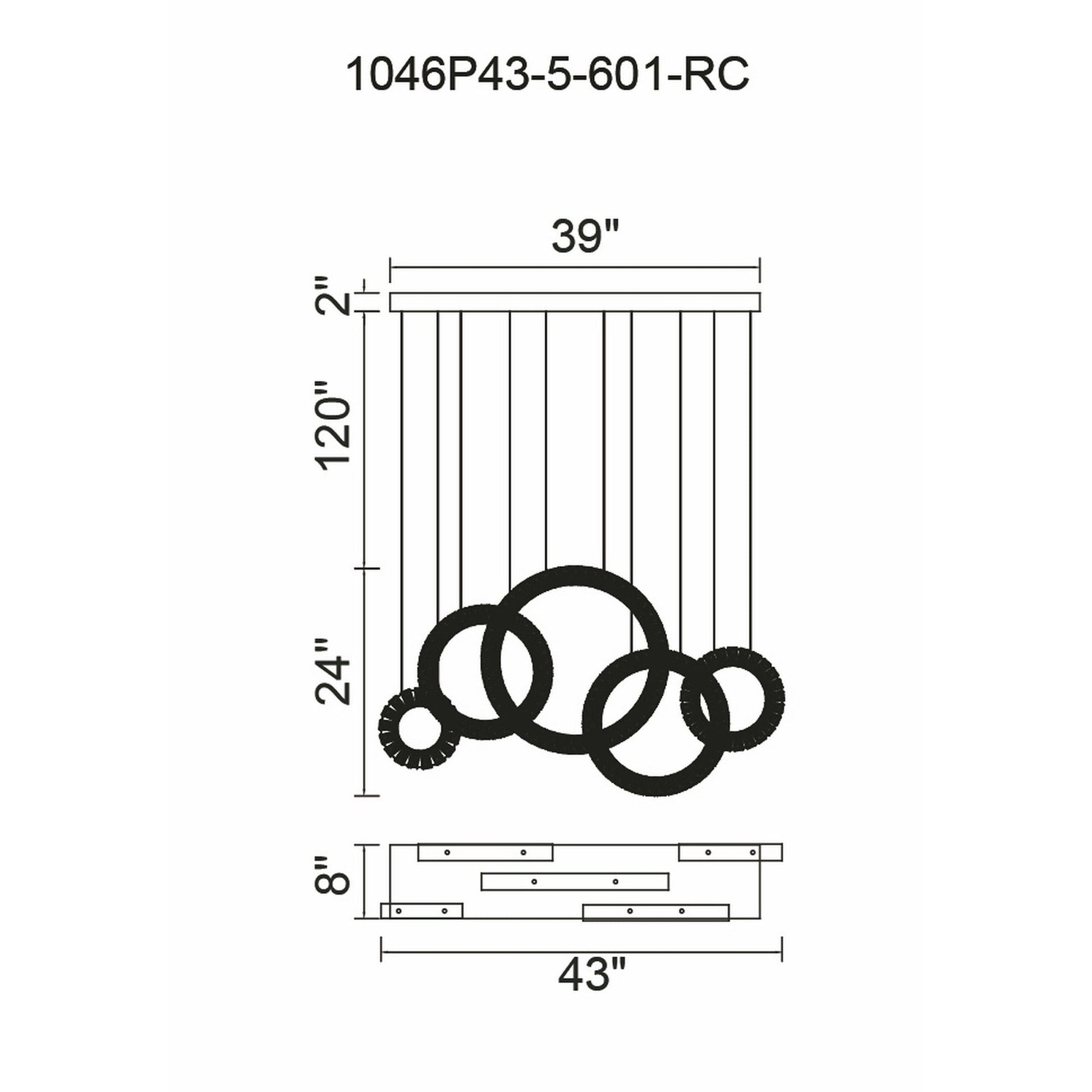 Celina Integrated LED 43in 5 Ring Chrome Chandelier - CWI Lighting