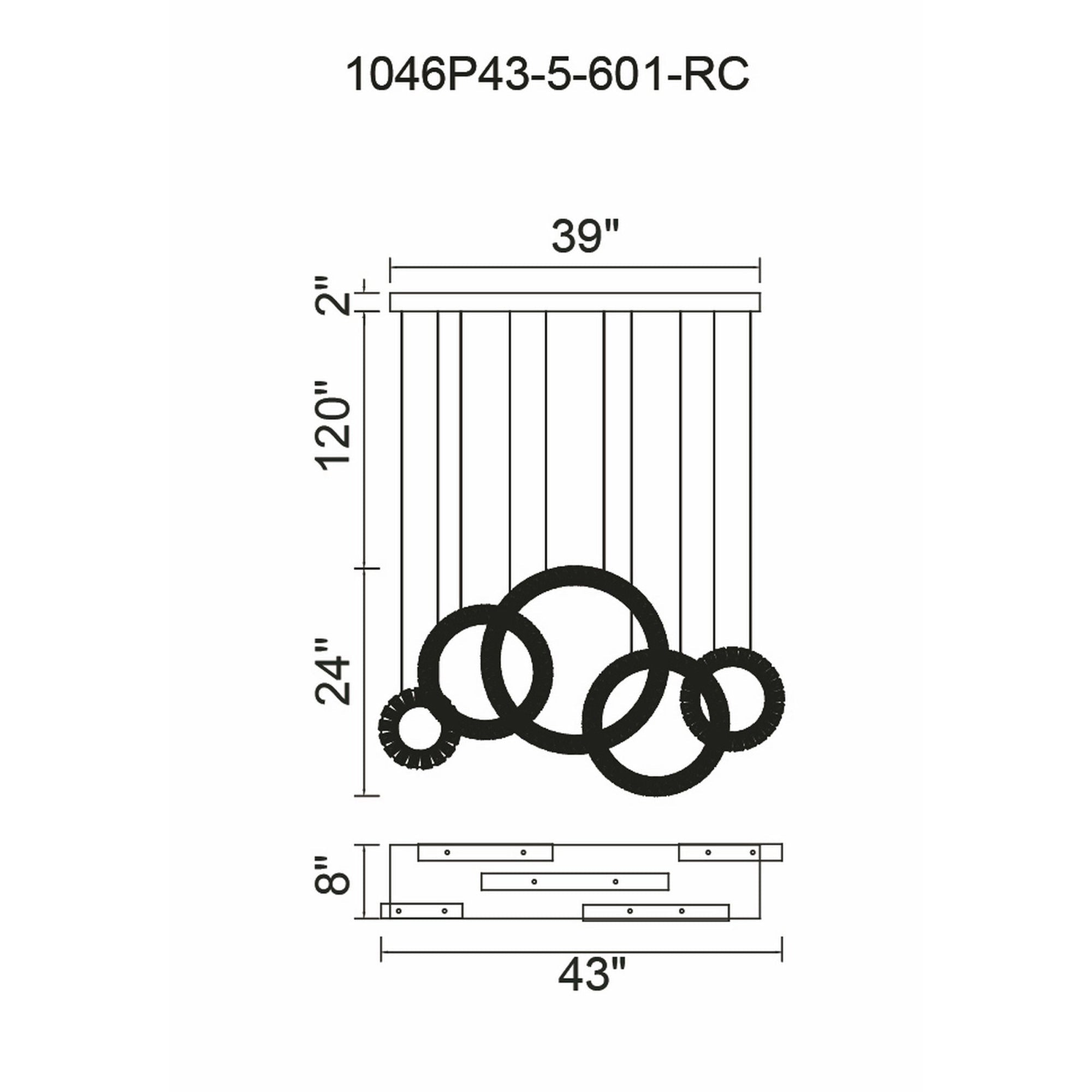 Celina Integrated LED 43in 5 Ring Chrome Chandelier - CWI Lighting