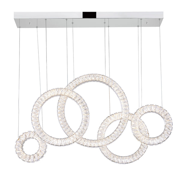 Celina Integrated LED 43in 5 Ring Chrome Chandelier - CWI Lighting
