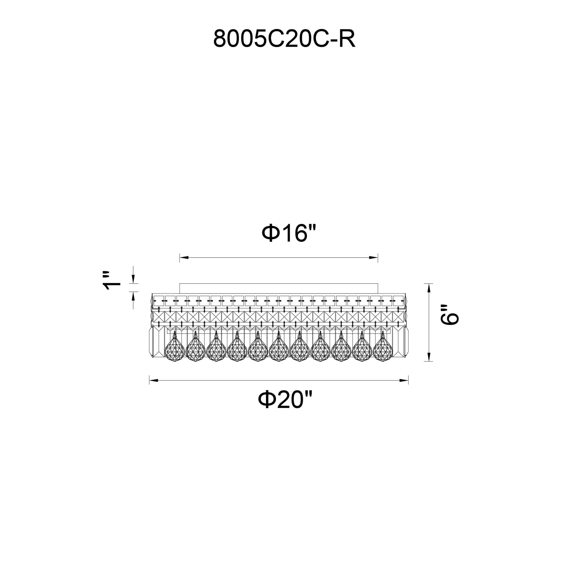 Colosseum 8 Light 16in Chrome Flush Mount with Crystals - CWI Lighting