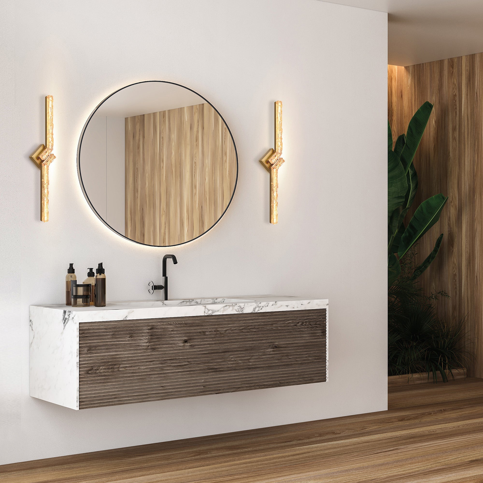 Contour Integrated LED 33in Brass Vanity Light with Handcrafted Glass - CWI Lighting