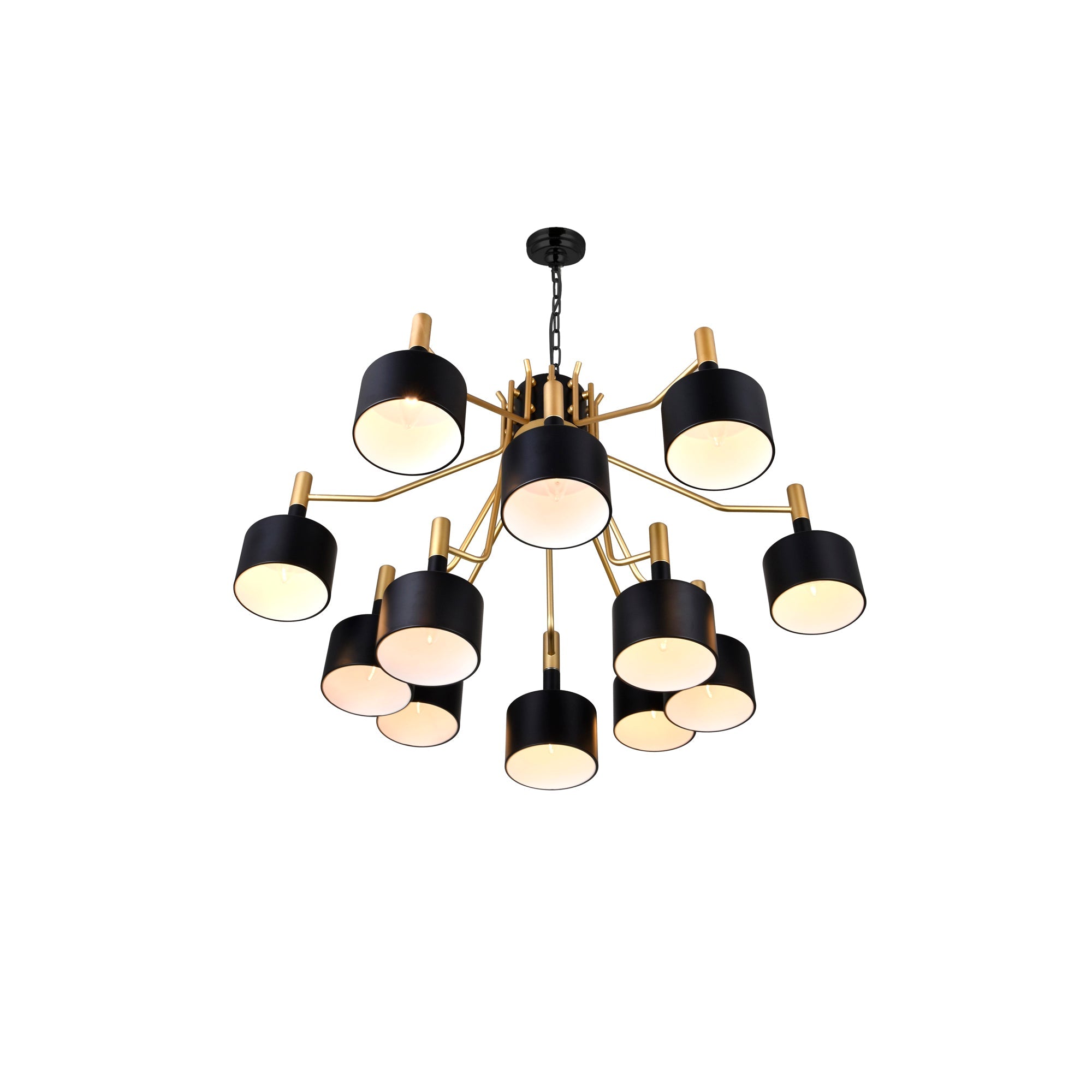 Corna 12 Light Matte Black & Satin Gold Down Chandelier - CWI Lighting