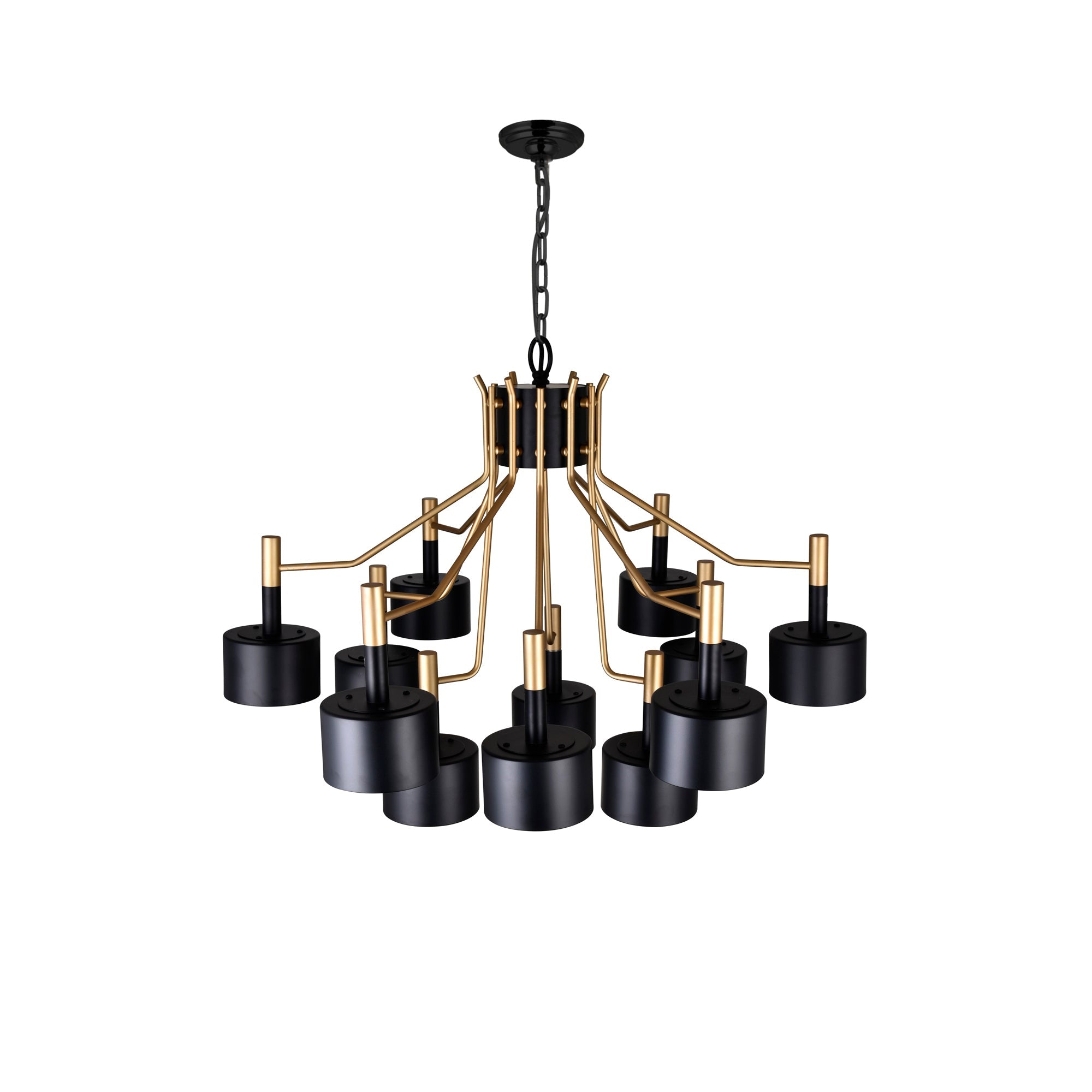 Corna 12 Light Matte Black & Satin Gold Down Chandelier - CWI Lighting