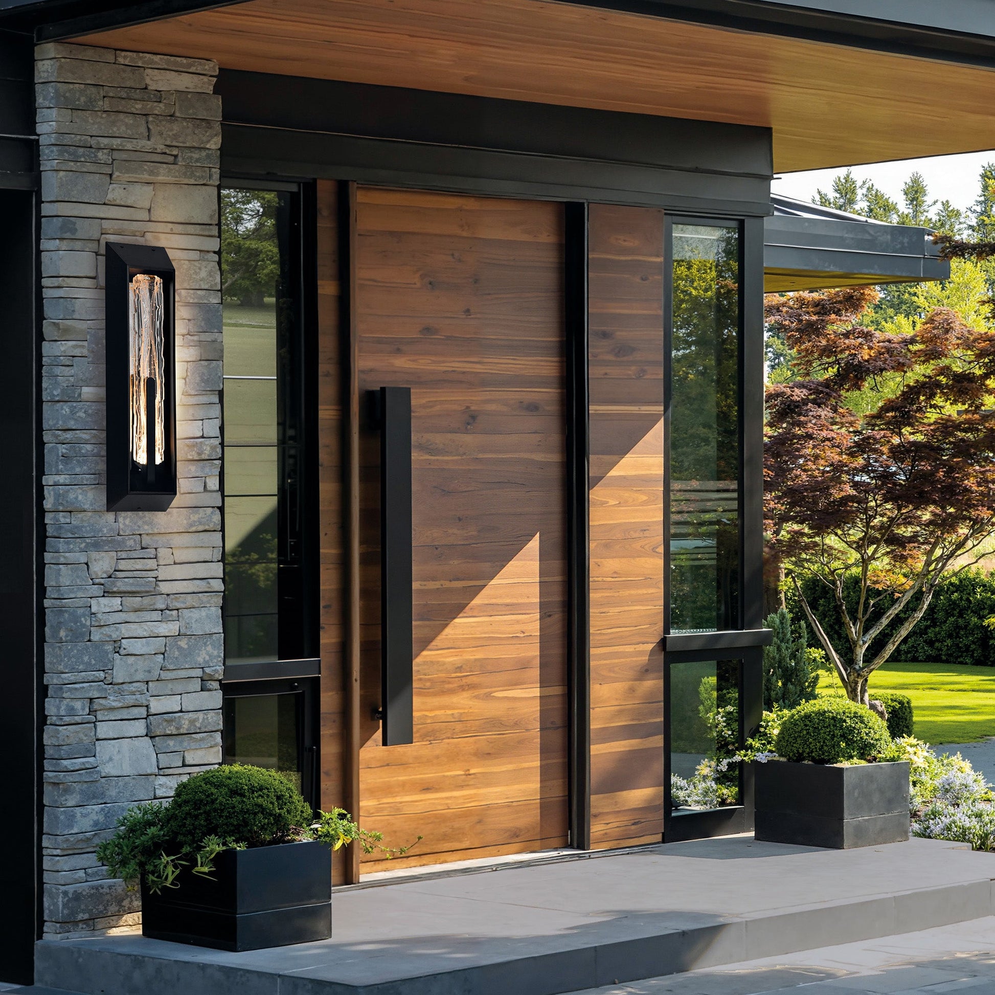 Curva Integrated LED 24in Sand Black Outdoor Wall Light with Handcrafted Glass - CWI Lighting