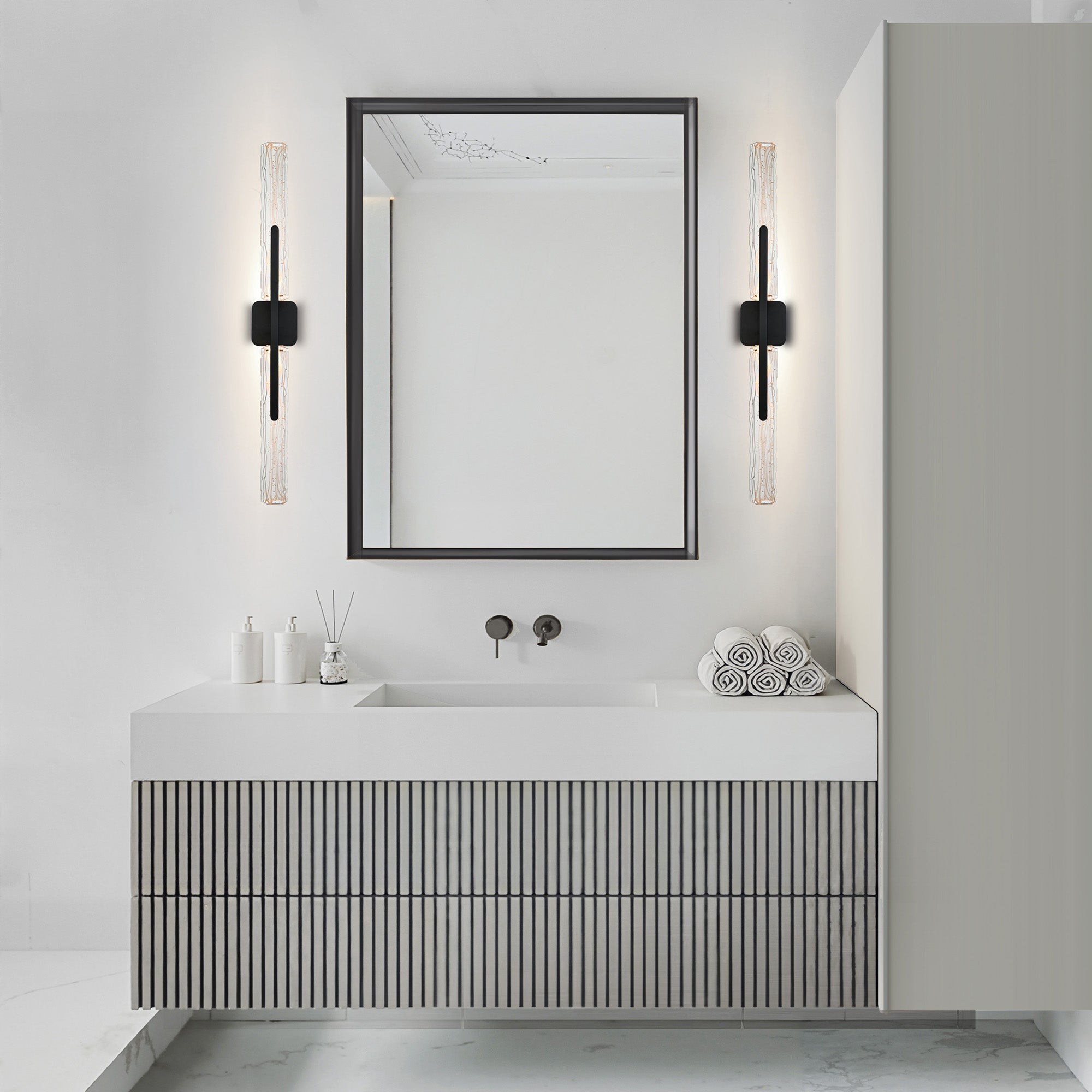 Curva Integrated LED 36in Sand Black Indoor - Outdoor Wall Light with Handcrafted Glass - CWI Lighting