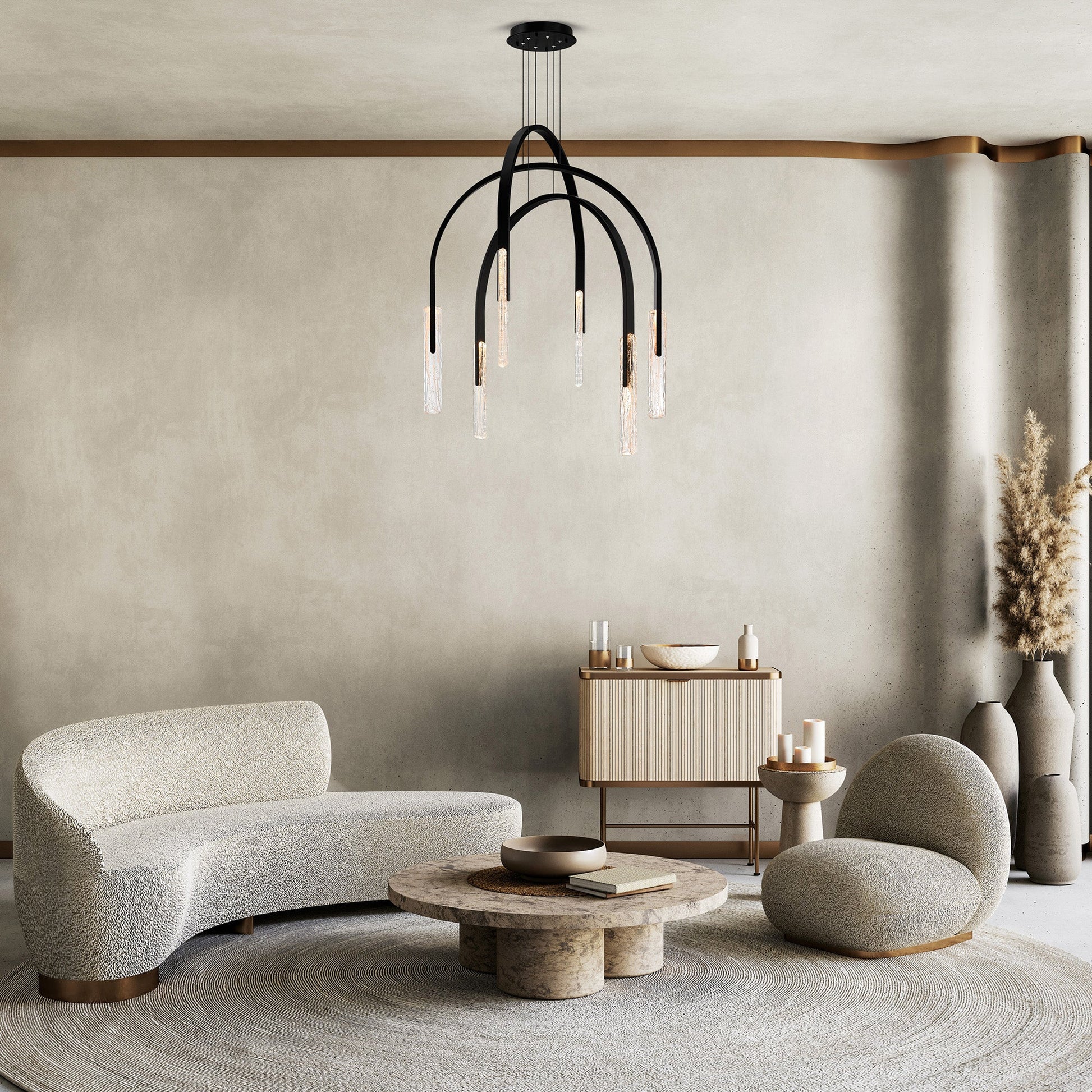 Curva Integrated LED 38in Black Chandelier with Handcrafted Glass - CWI Lighting