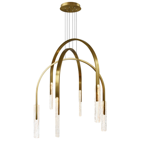 Curva Integrated LED 38in Brass Chandelier with Handcrafted Glass - CWI Lighting