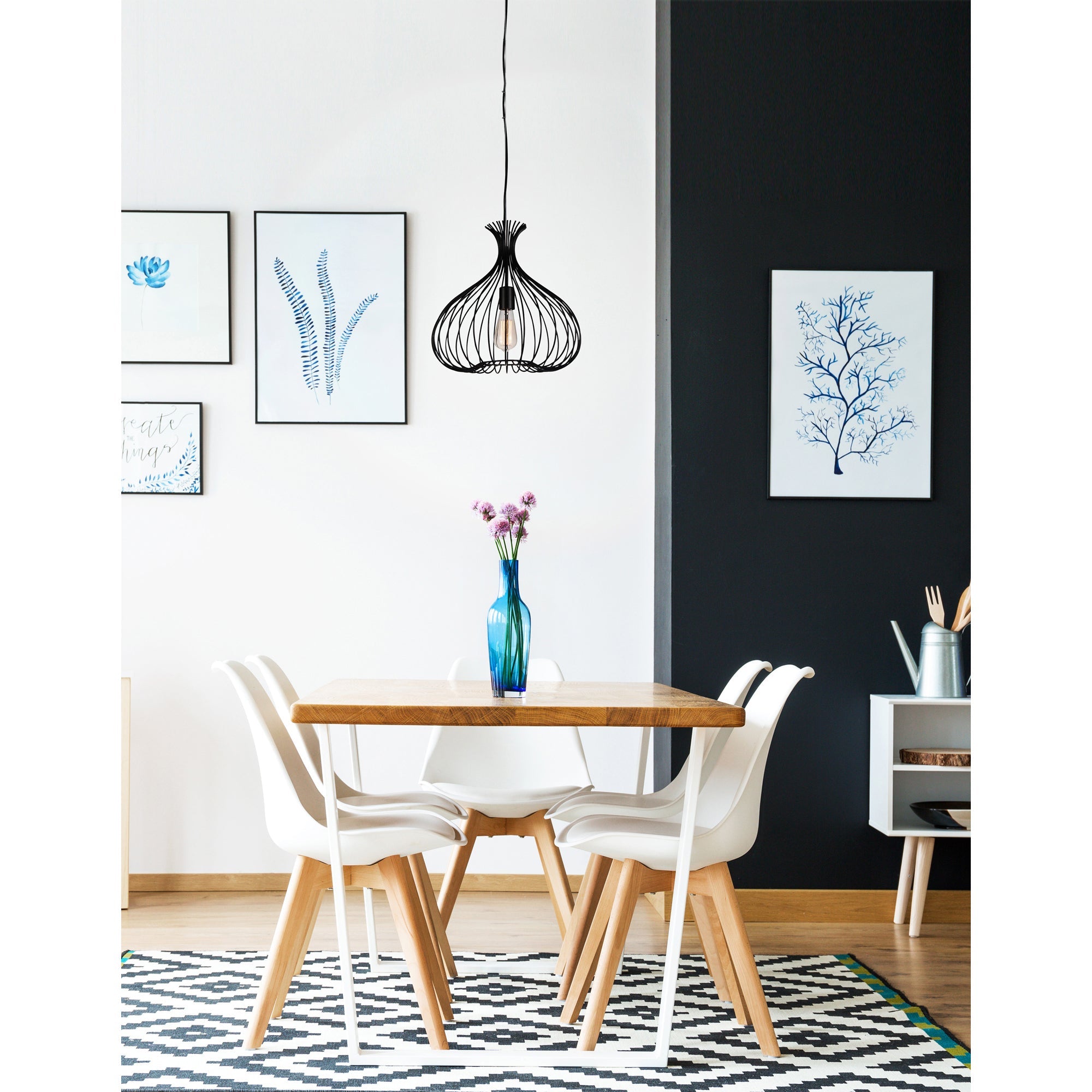 Darleen 1 Light 16in Rustic Black Down Pendant - CWI Lighting