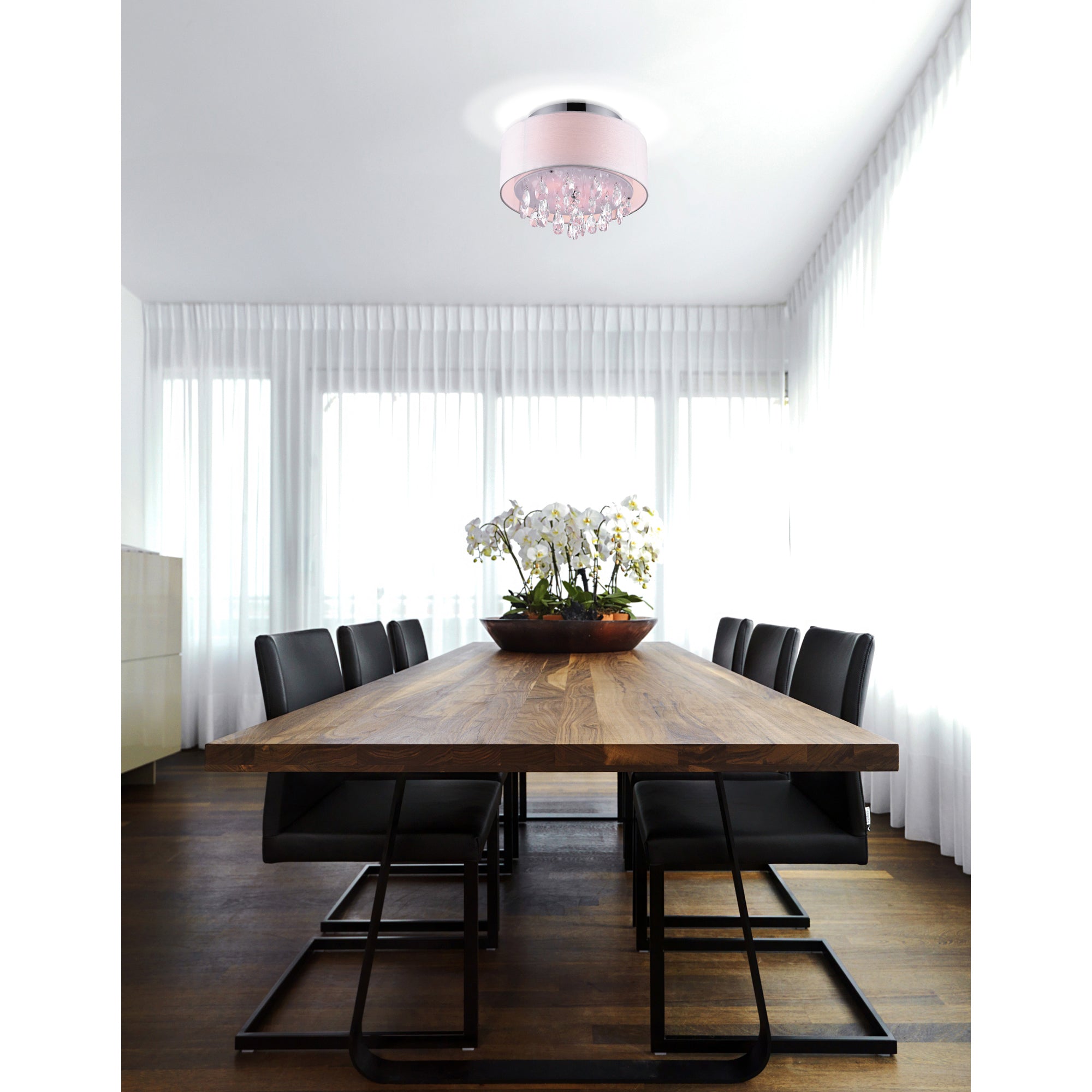 Dash 3 Light 14in Chrome Flush Mount with Off White Shade - CWI Lighting