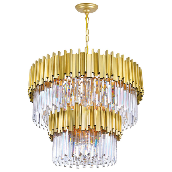 Deco 12 Light Medallion Gold Down Chandelier - CWI Lighting