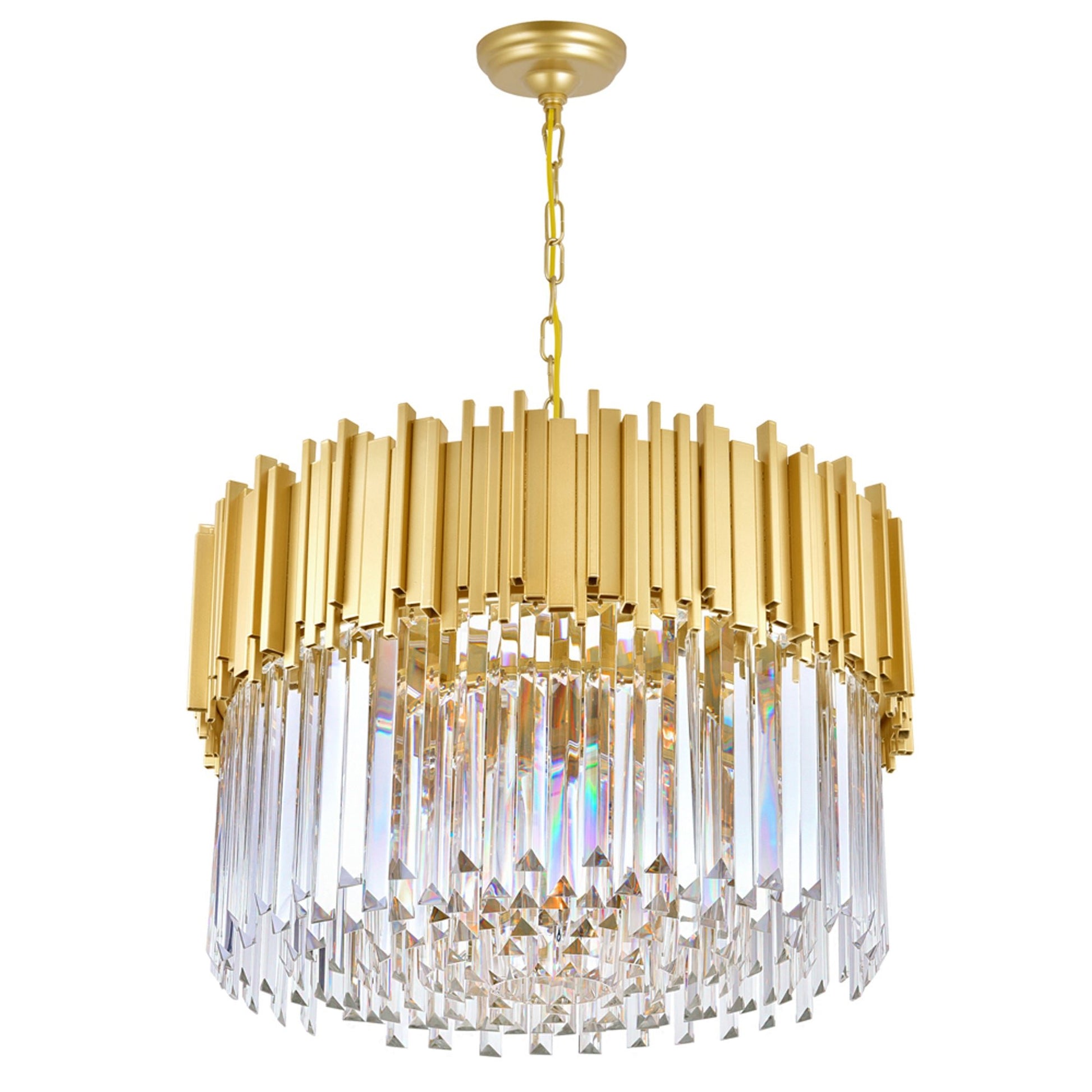 Deco 7 Light Medallion Gold Down Chandelier - CWI Lighting