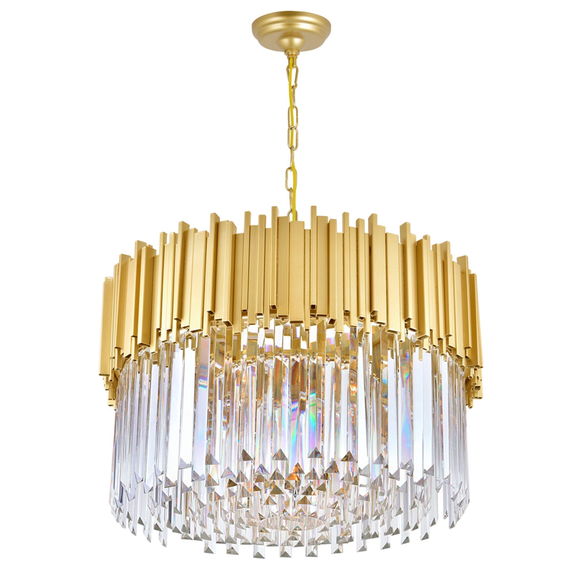 Deco 7 Light Medallion Gold Down Chandelier - CWI Lighting