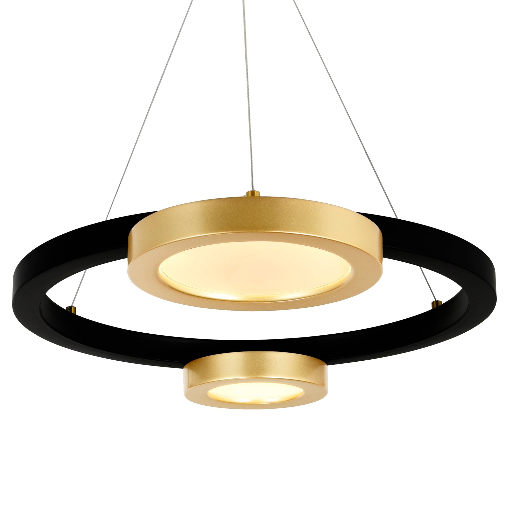 Deux Lunes Integrated LED 20in Sun Gold & Black Chandelier - CWI Lighting