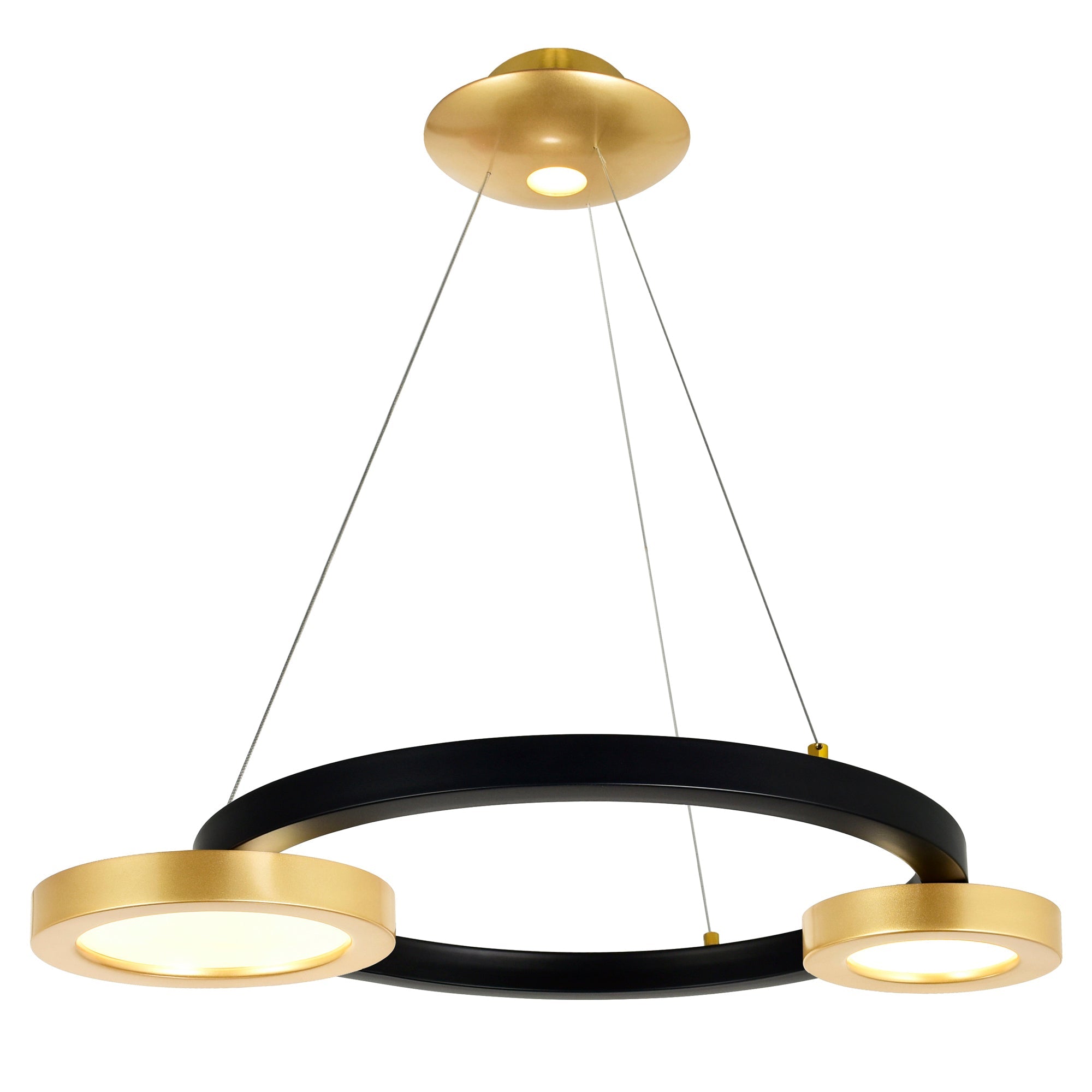 Deux Lunes Integrated LED 20in Sun Gold & Black Chandelier - CWI Lighting