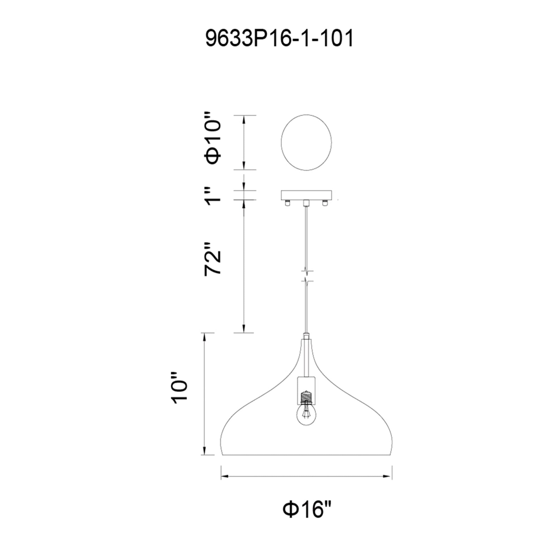 Dynamic 1 Light 16in Black Down Pendant - CWI Lighting