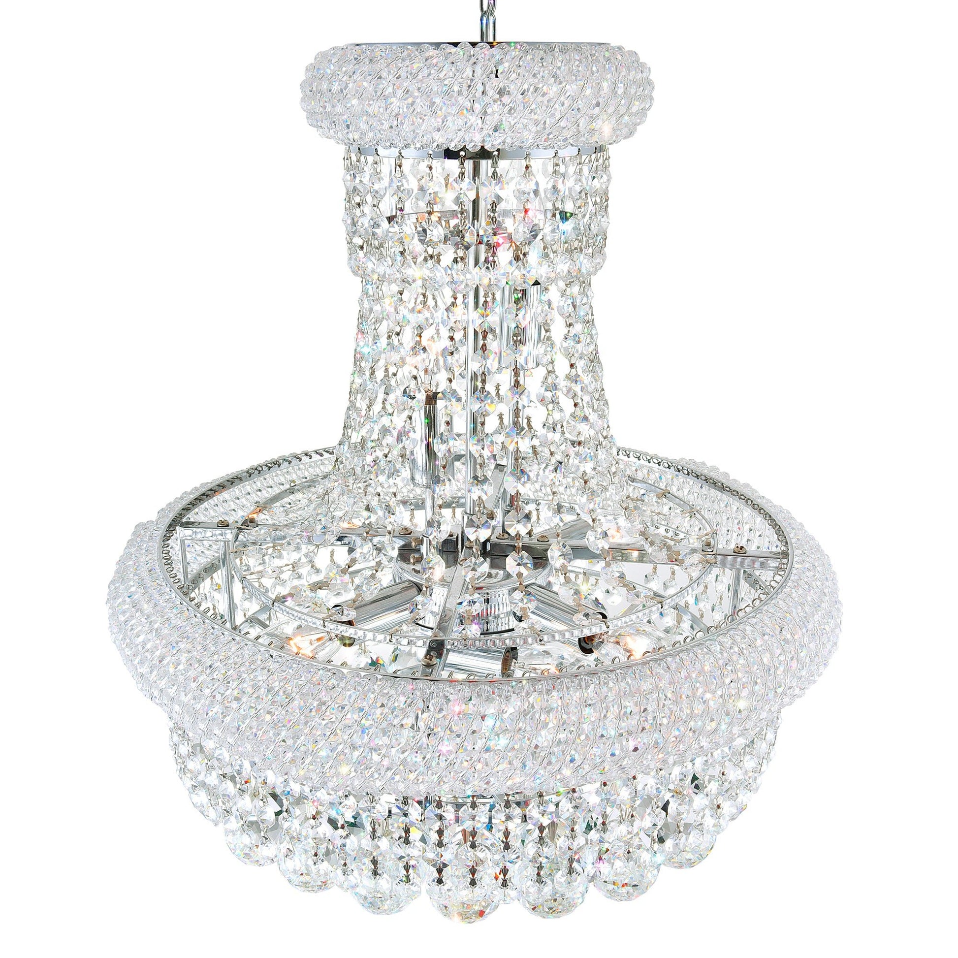 Empire 14 Light 20in Chrome Down Chandelier with Crystals - CWI Lighting