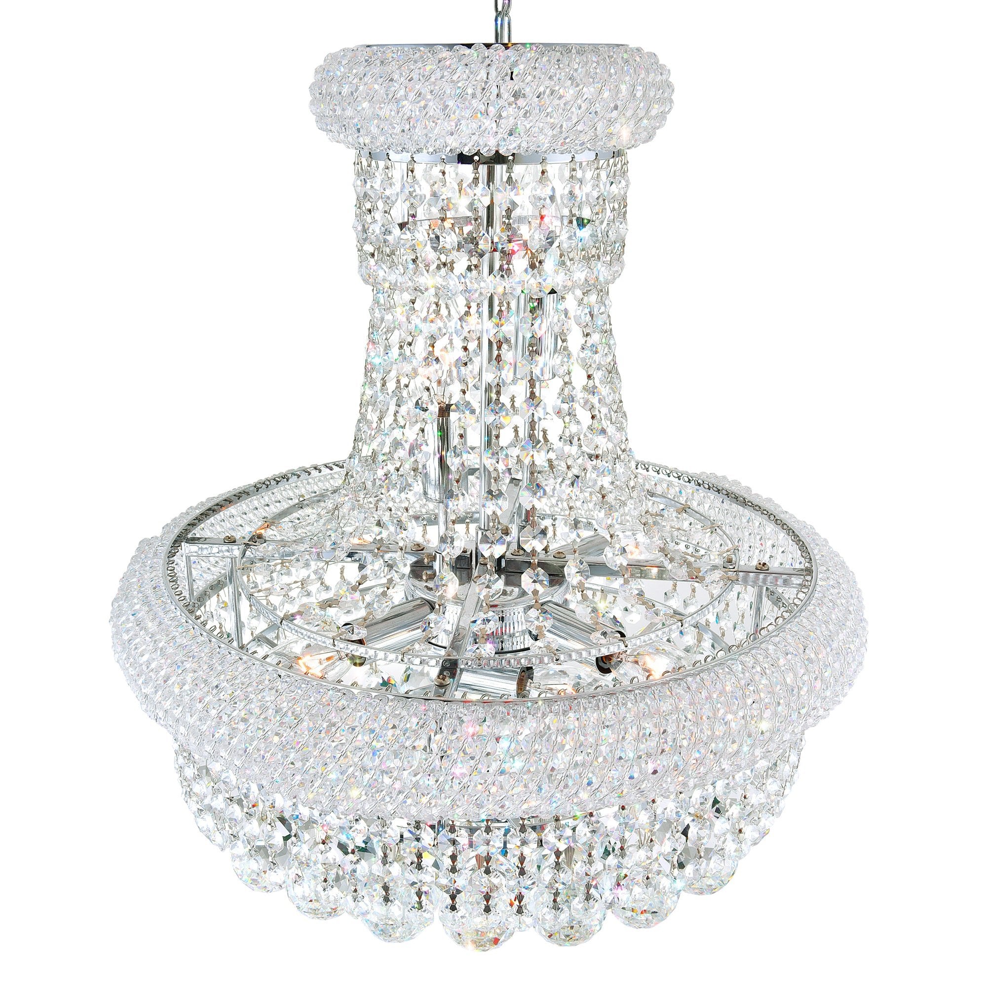 Empire 14 Light 20in Chrome Down Chandelier with Crystals - CWI Lighting