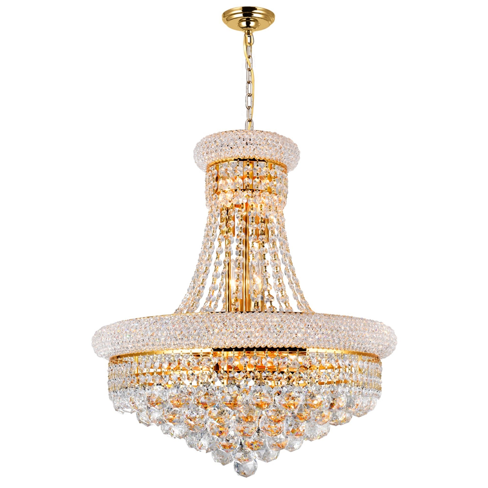 Empire 14 Light 20in Gold Down Chandelier with Crystals - CWI Lighting