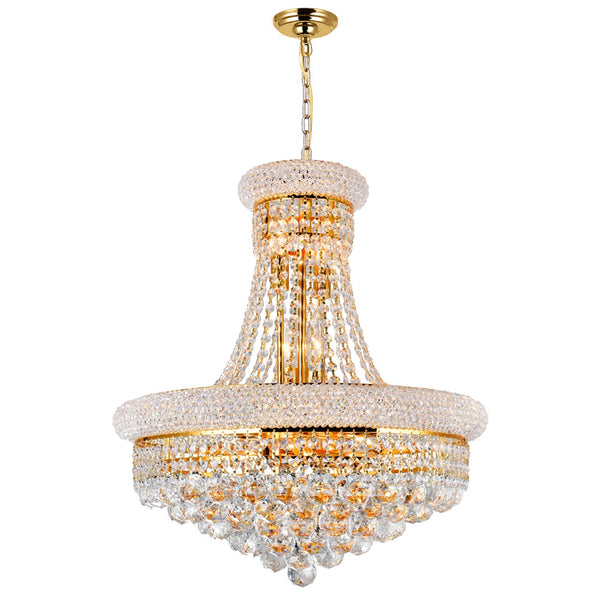 Empire 14 Light 20in Gold Down Chandelier with Crystals - CWI Lighting