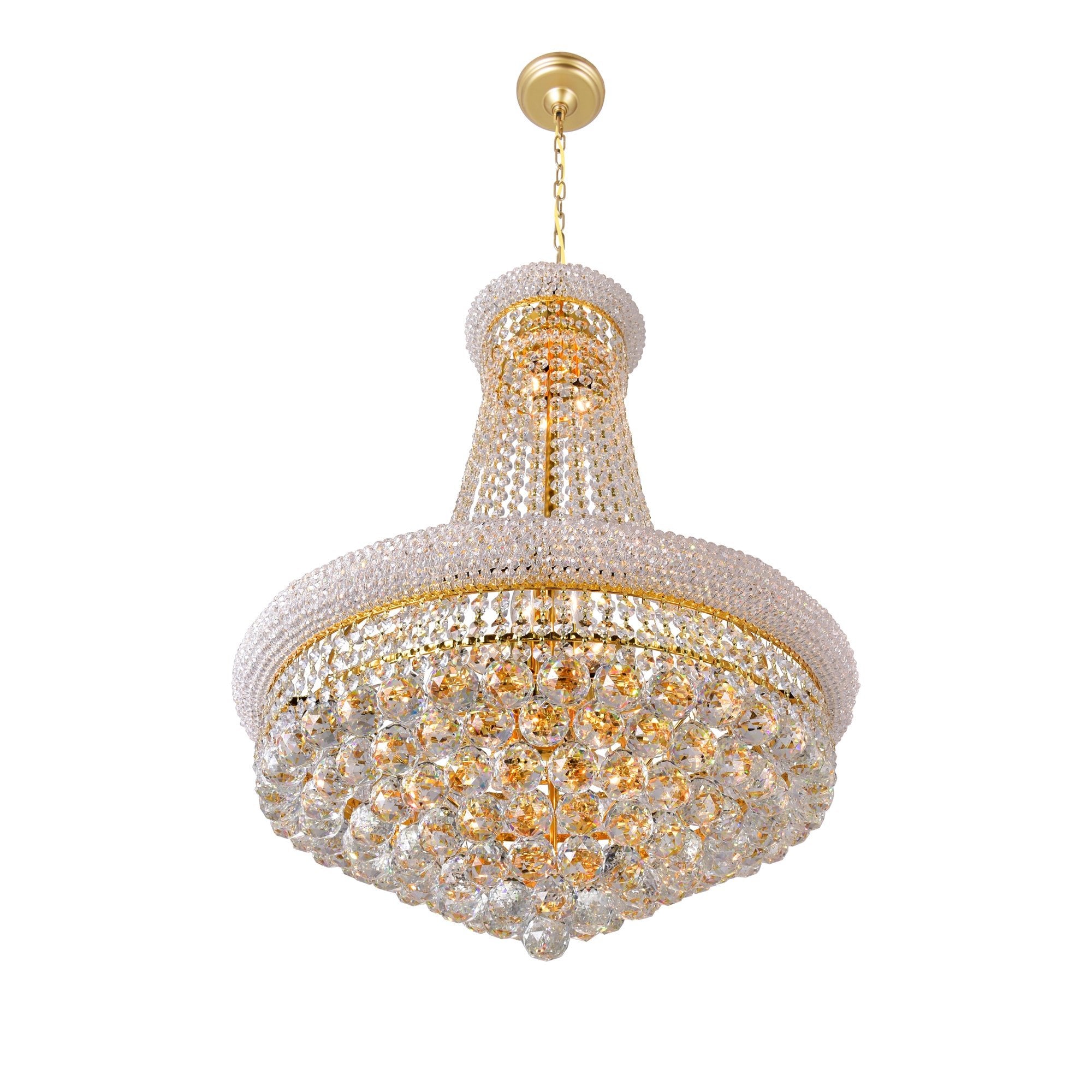 Empire 17 Light 24in Gold Down Chandelier with Crystals - CWI Lighting
