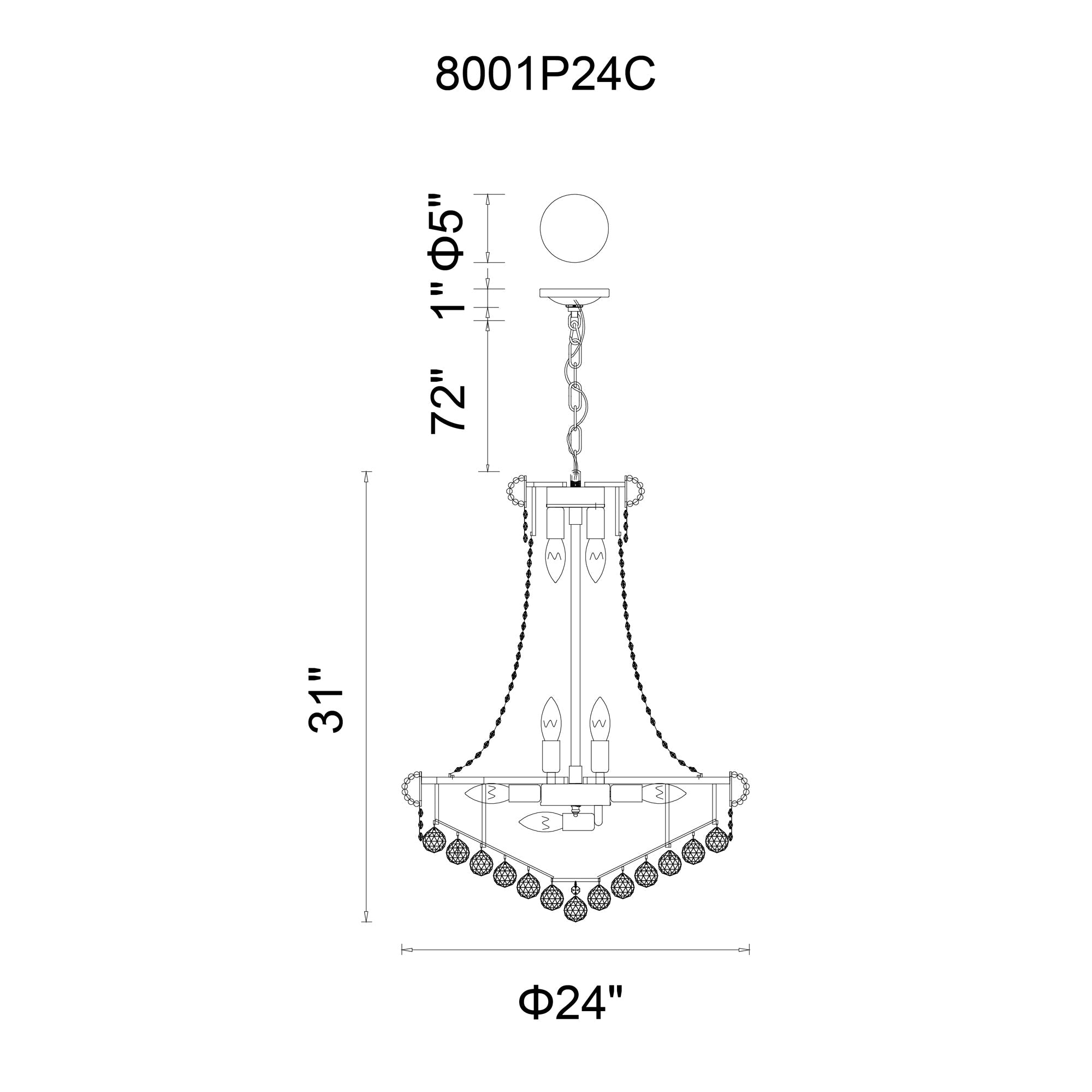 Empire 17 Light 24in Gold Down Chandelier with Crystals - CWI Lighting