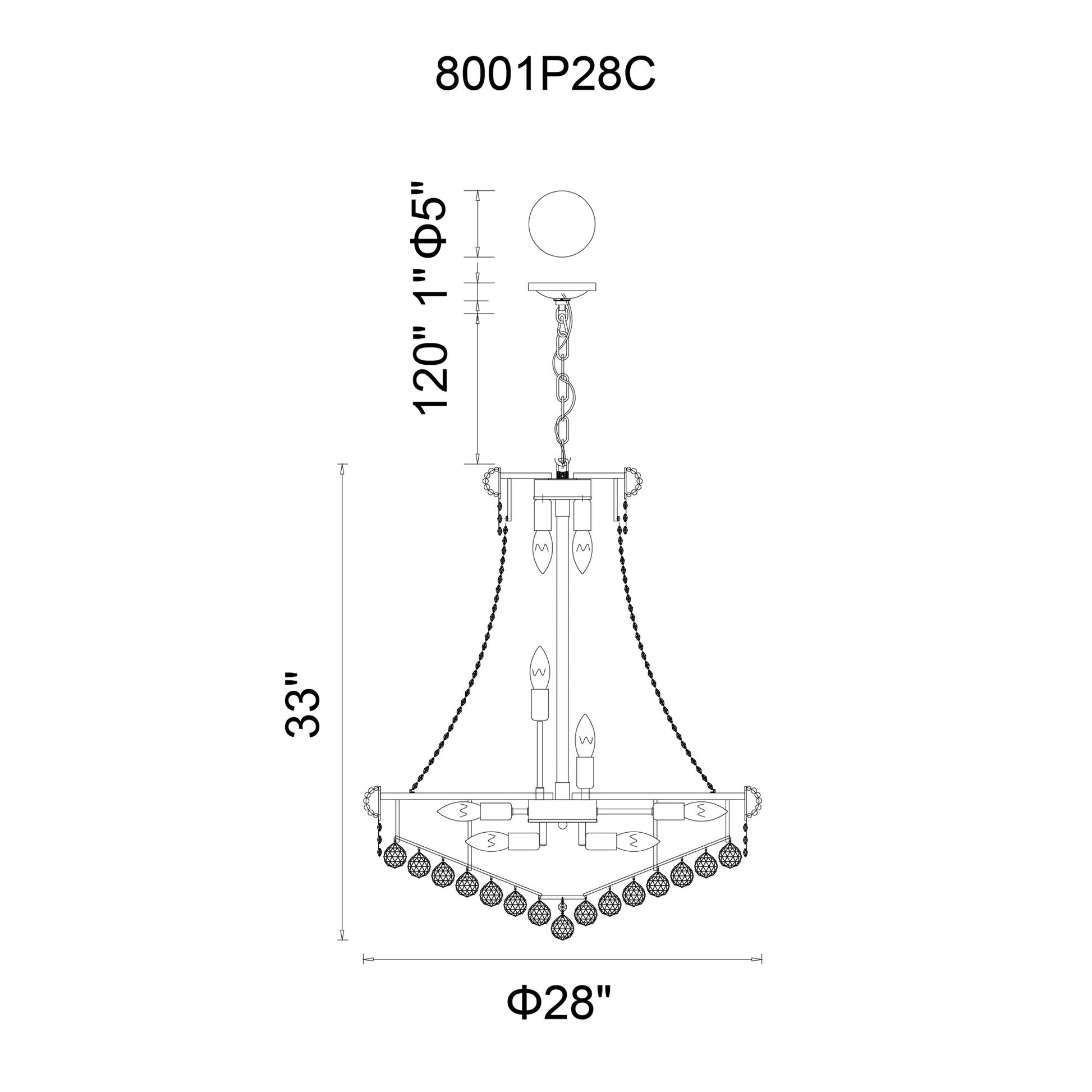Empire 18 Light 28in Chrome Down Chandelier with Crystals - CWI Lighting