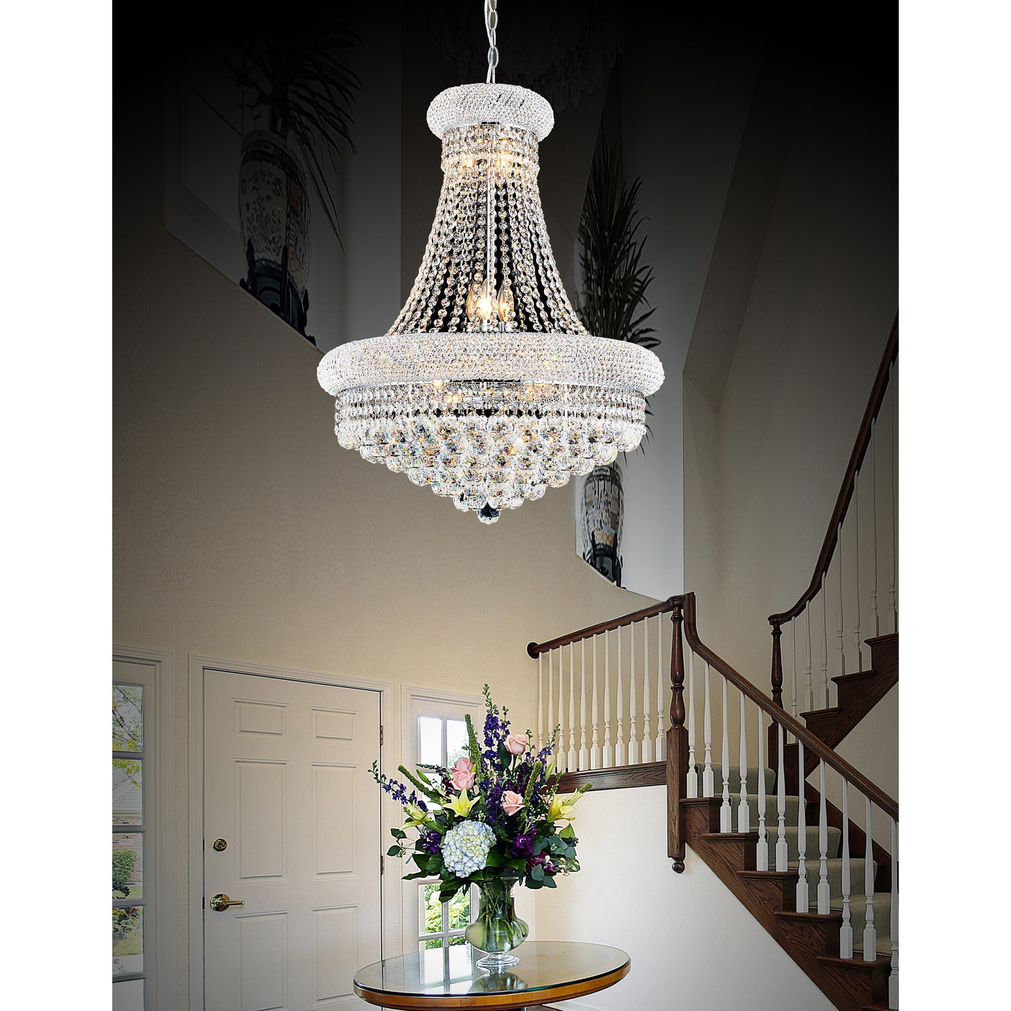 Empire 18 Light 28in Chrome Down Chandelier with Crystals - CWI Lighting