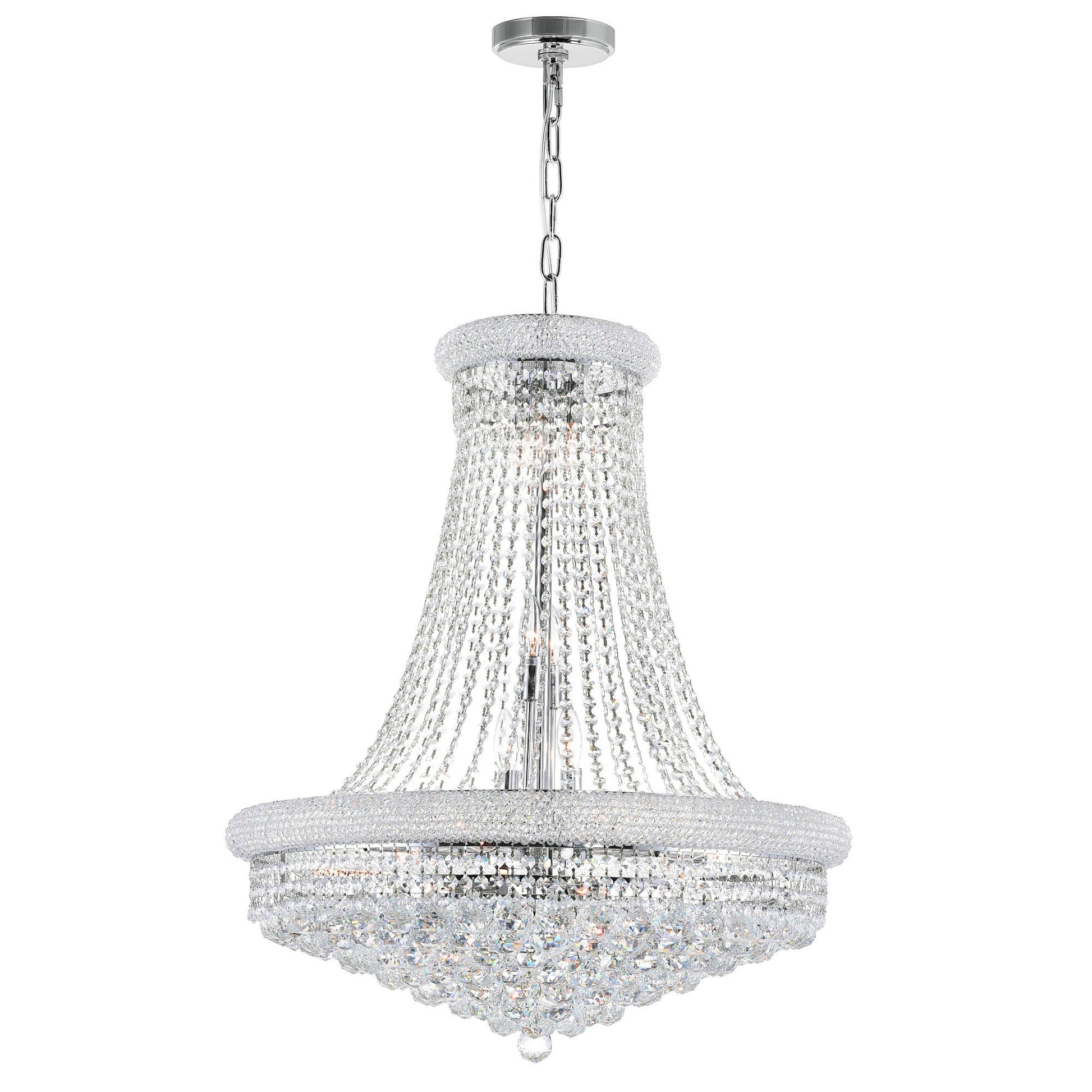 Empire 18 Light 28in Chrome Down Chandelier with Crystals - CWI Lighting