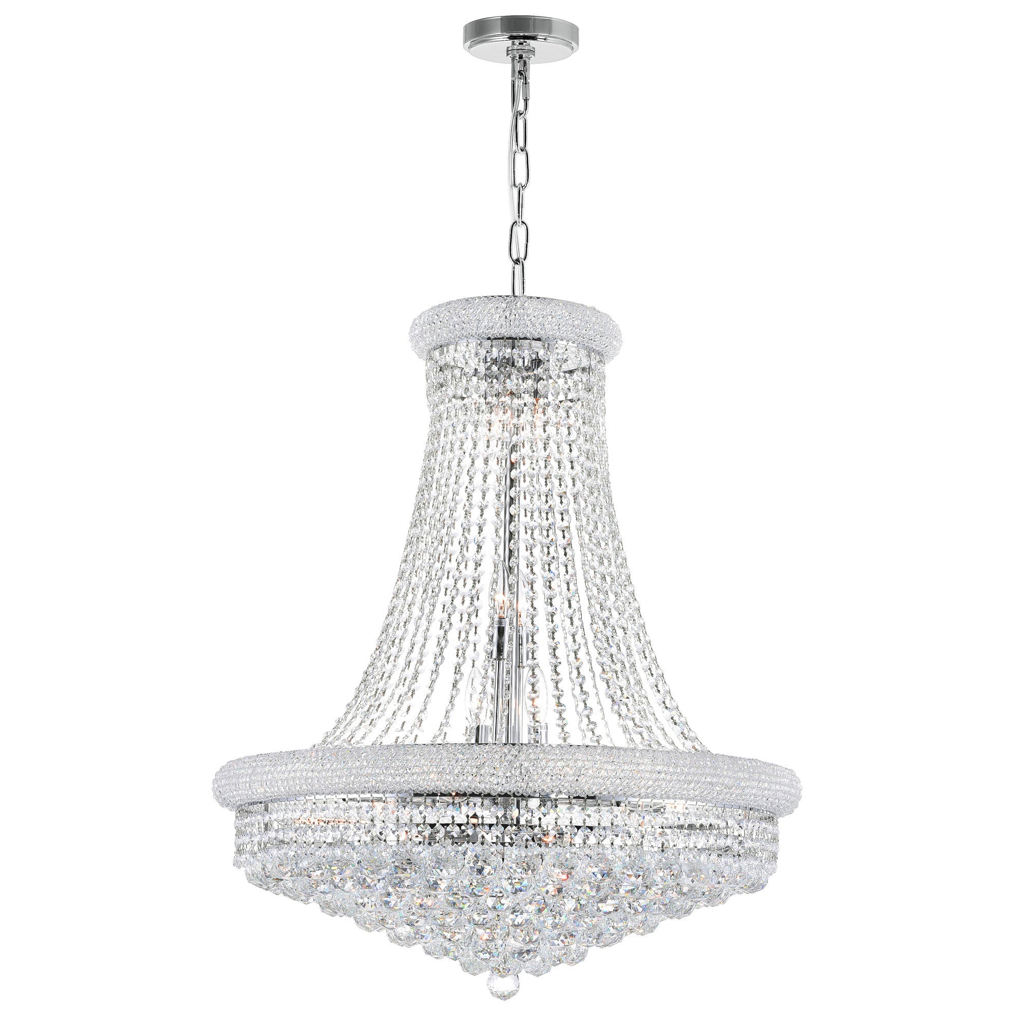 Empire 18 Light 28in Chrome Down Chandelier with Crystals - CWI Lighting