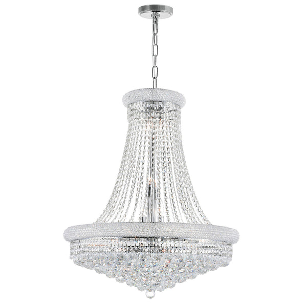 Empire 18 Light 28in Chrome Down Chandelier with Crystals - CWI Lighting