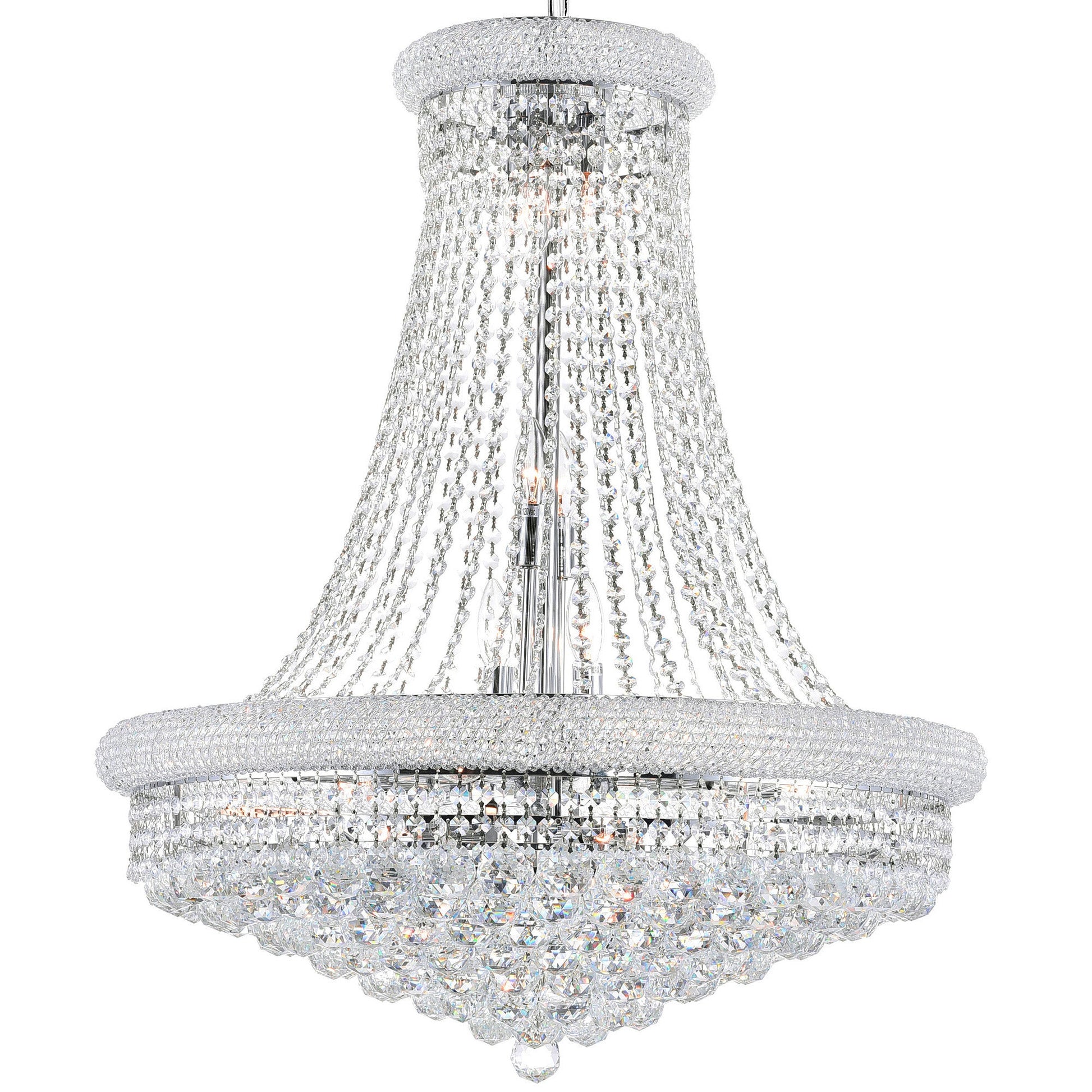 Empire 18 Light 28in Chrome Down Chandelier with Crystals - CWI Lighting