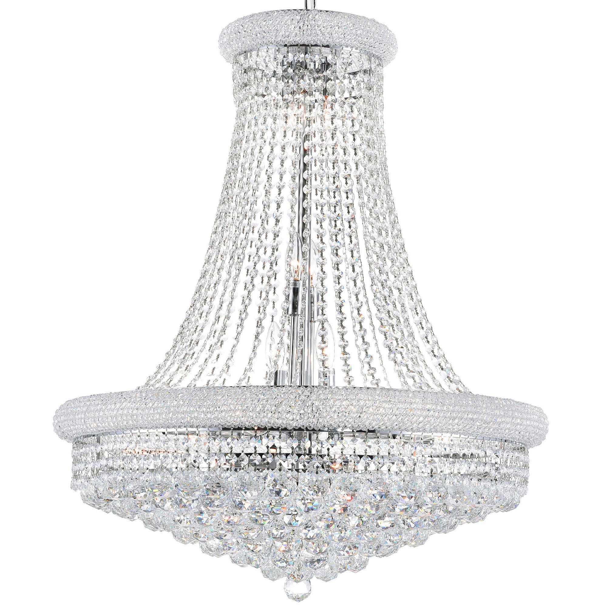 Empire 18 Light 28in Chrome Down Chandelier with Crystals - CWI Lighting